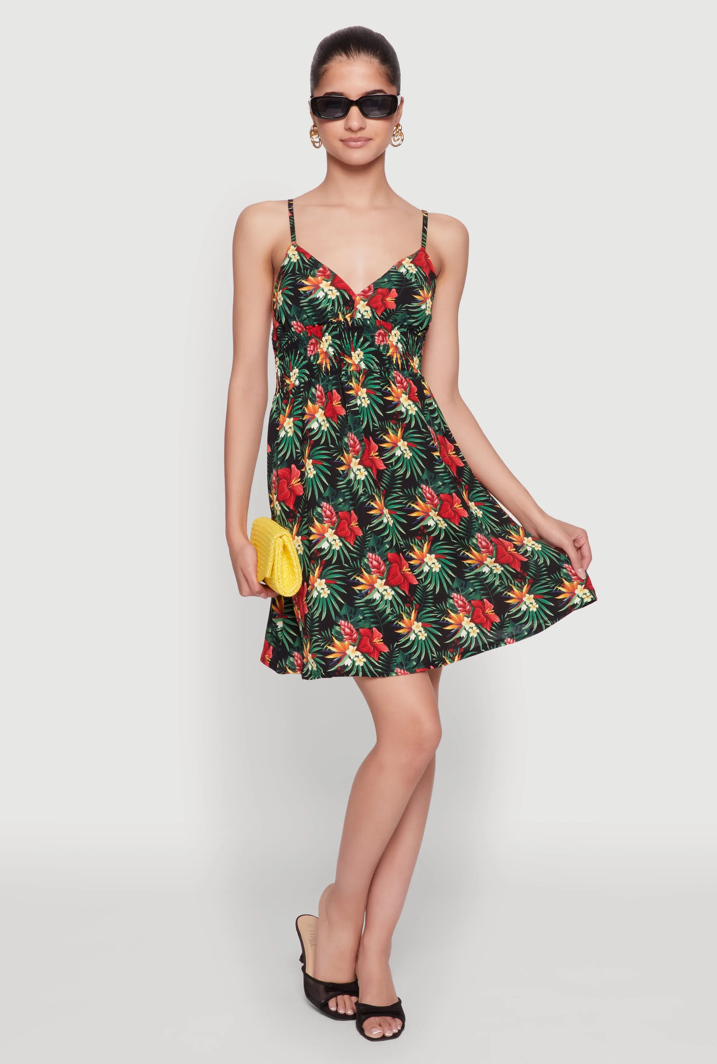 Floral Tropical Print Sleeveless Sundress with V Neck sold by Rainbow