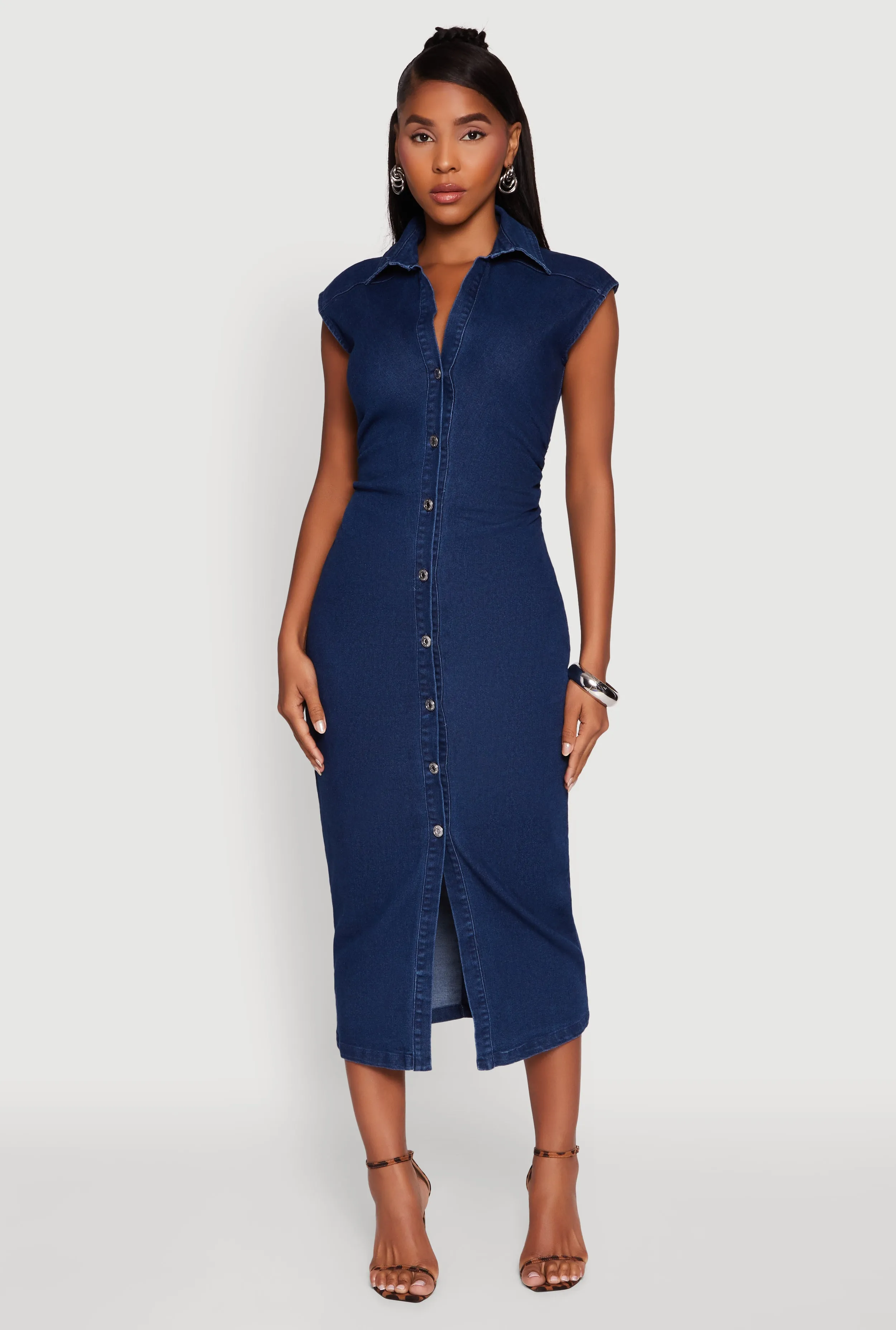 Haute Monde Button Front Cap Sleeve Denim Dress sold by Rainbow product image thumbnail 3