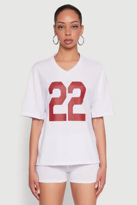 22 V Neck Football T Shirt made by Rainbow