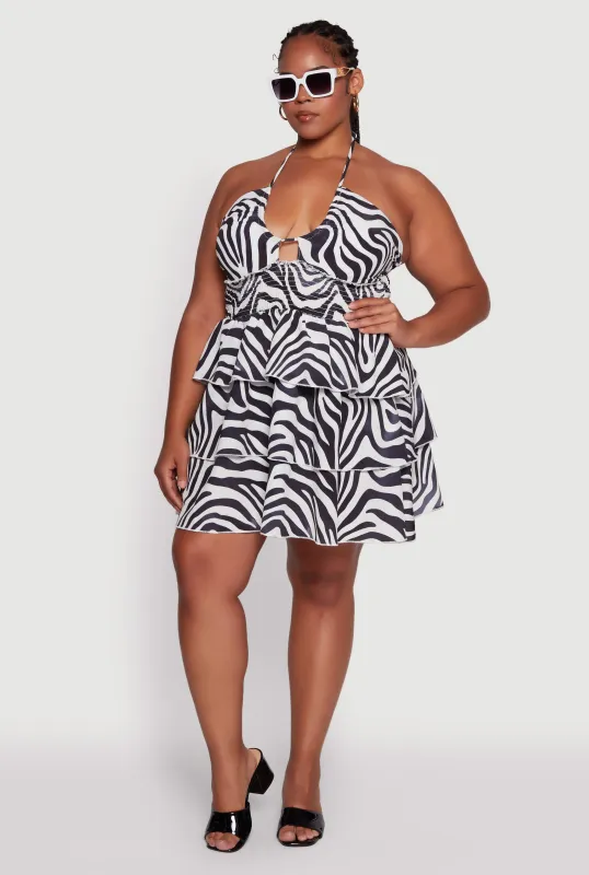 Plus Size Animal Print Tiered Halter Dress sold by Rainbow