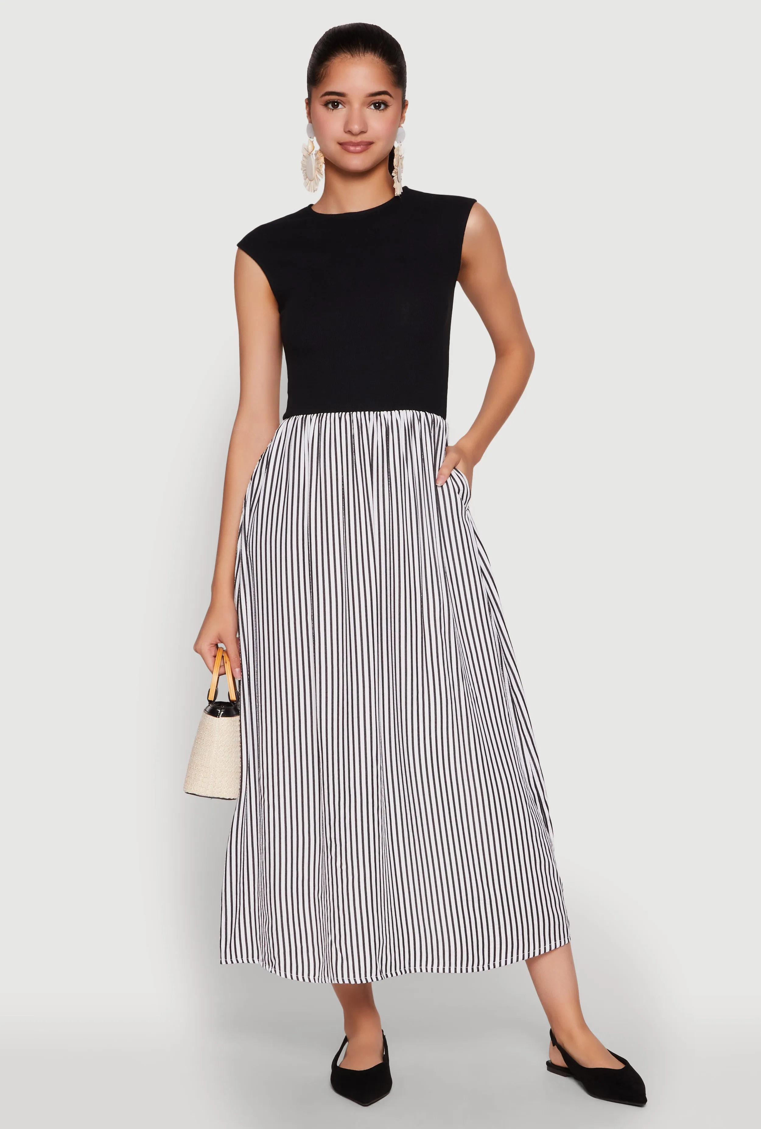 Cap Sleeve Pinstripe Maxi Dress sold by Rainbow