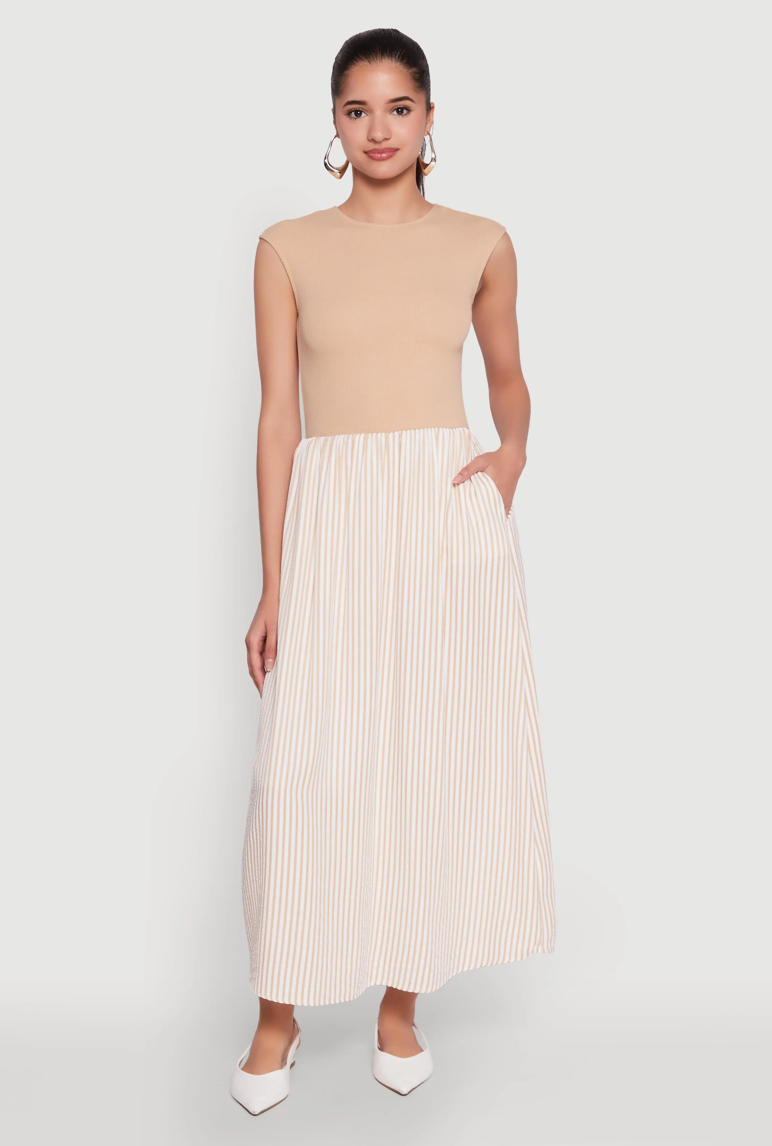 Cap Sleeve Pinstripe Maxi Dress sold by Rainbow product image thumbnail 2