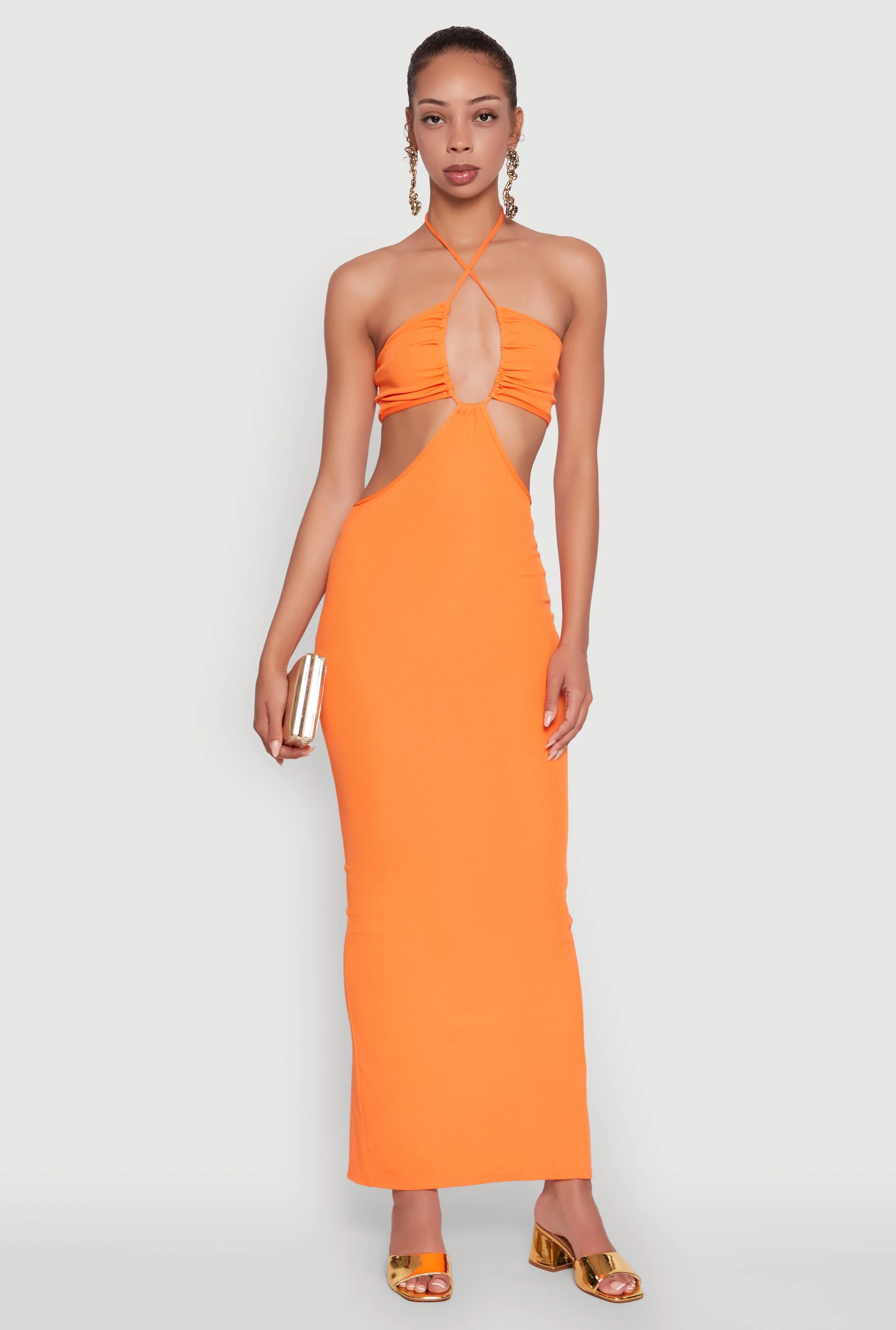 Stylish Ribbed Knit Keyhole Halter Sundress sold by Rainbow product image thumbnail 4