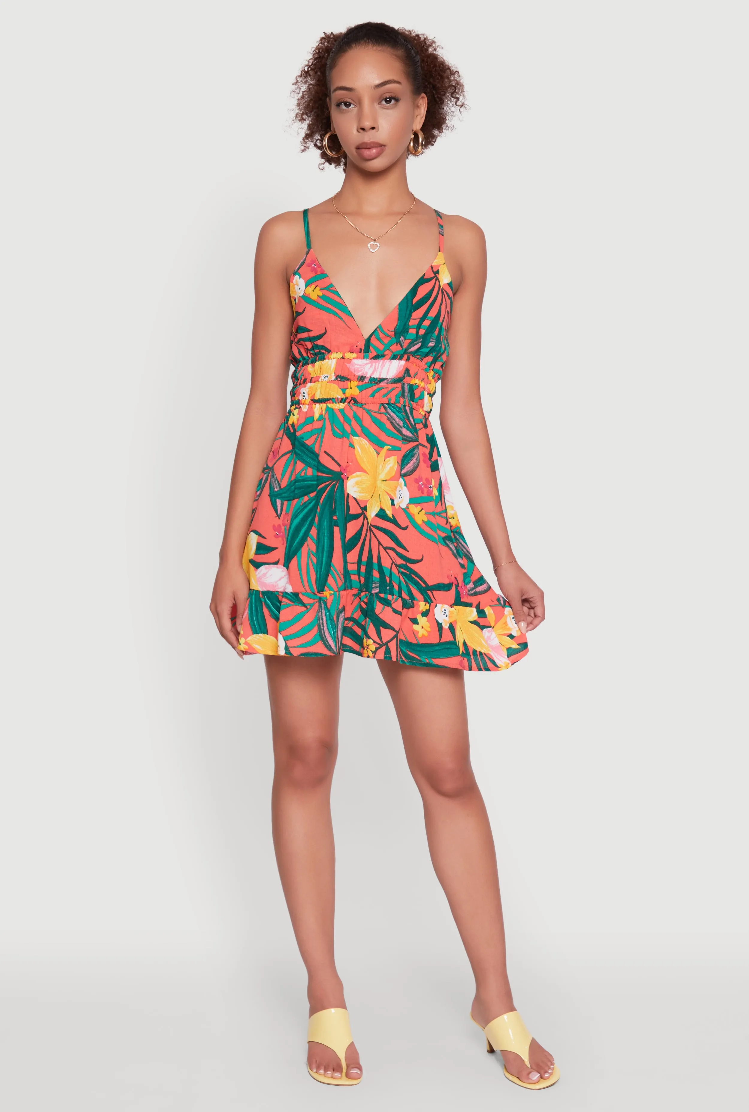 Tropical Floral Plunge Neck Sundress sold by Rainbow