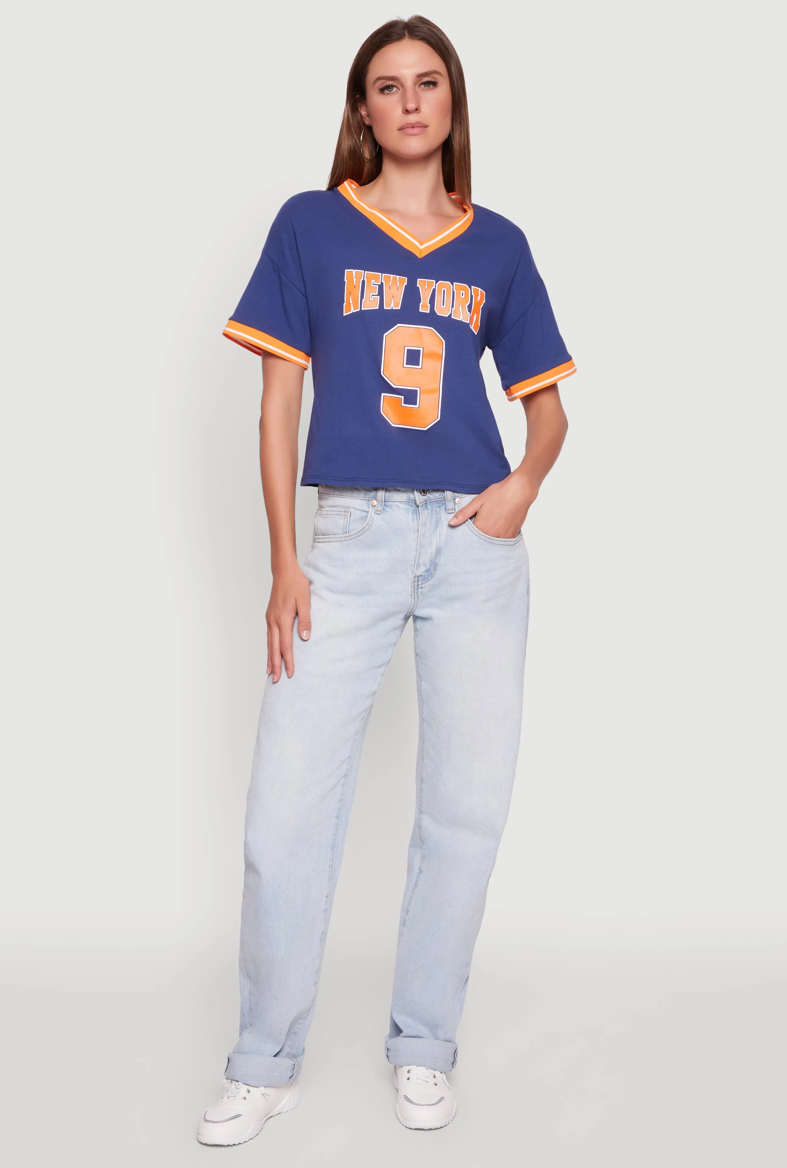 Trendy Graphic New York 9 V-Neck Football T-Shirt sold by Rainbow product image thumbnail 3