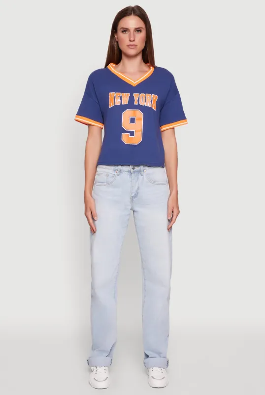 Trendy Graphic New York 9 V-Neck Football T-Shirt sold by Rainbow