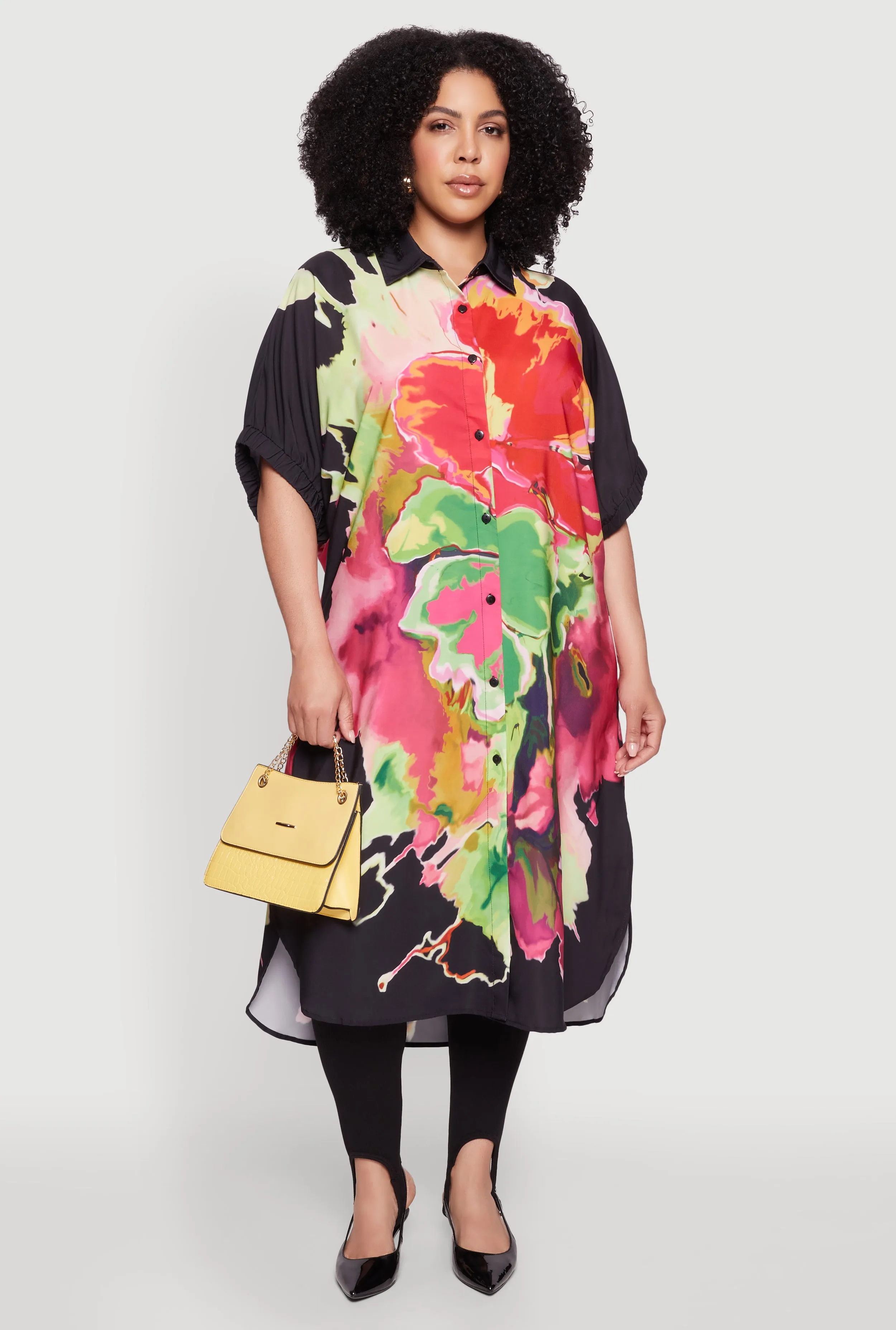 Plus Size Floral Side Slit Maxi Shirt sold by Rainbow