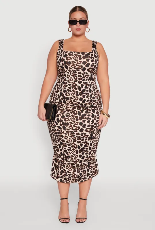 Plus Size Leopard Print Sleeveless Midi Dress sold by Rainbow