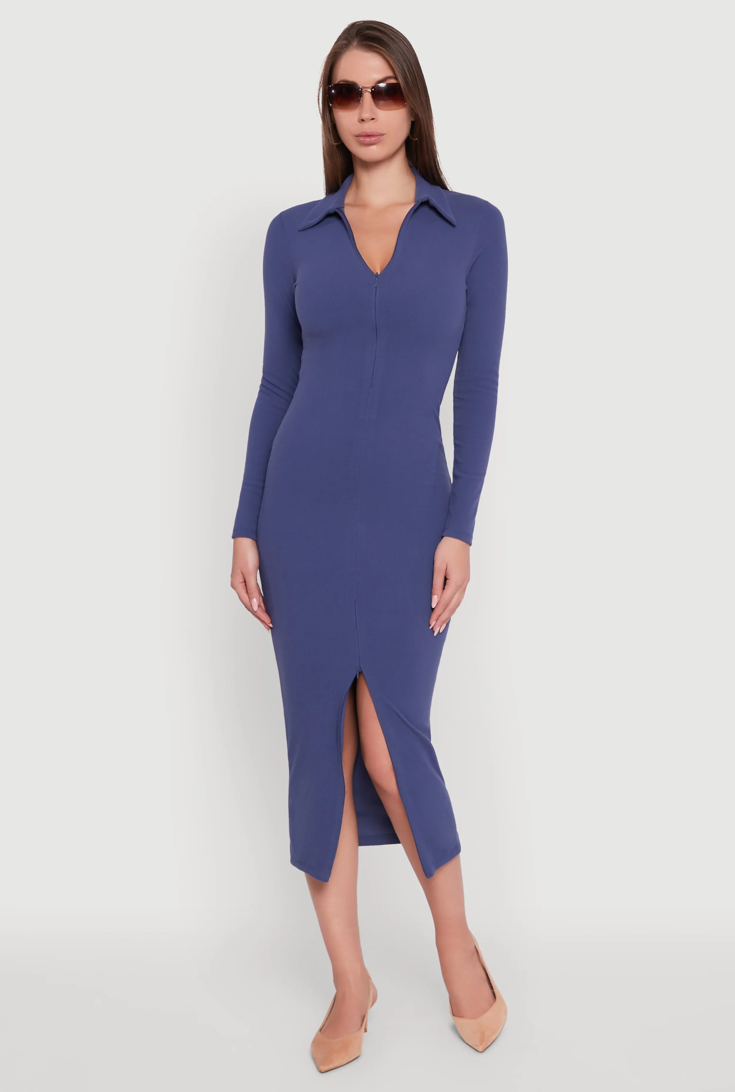 Collared Double Zip Front Midi Dress sold by Rainbow product image thumbnail 2