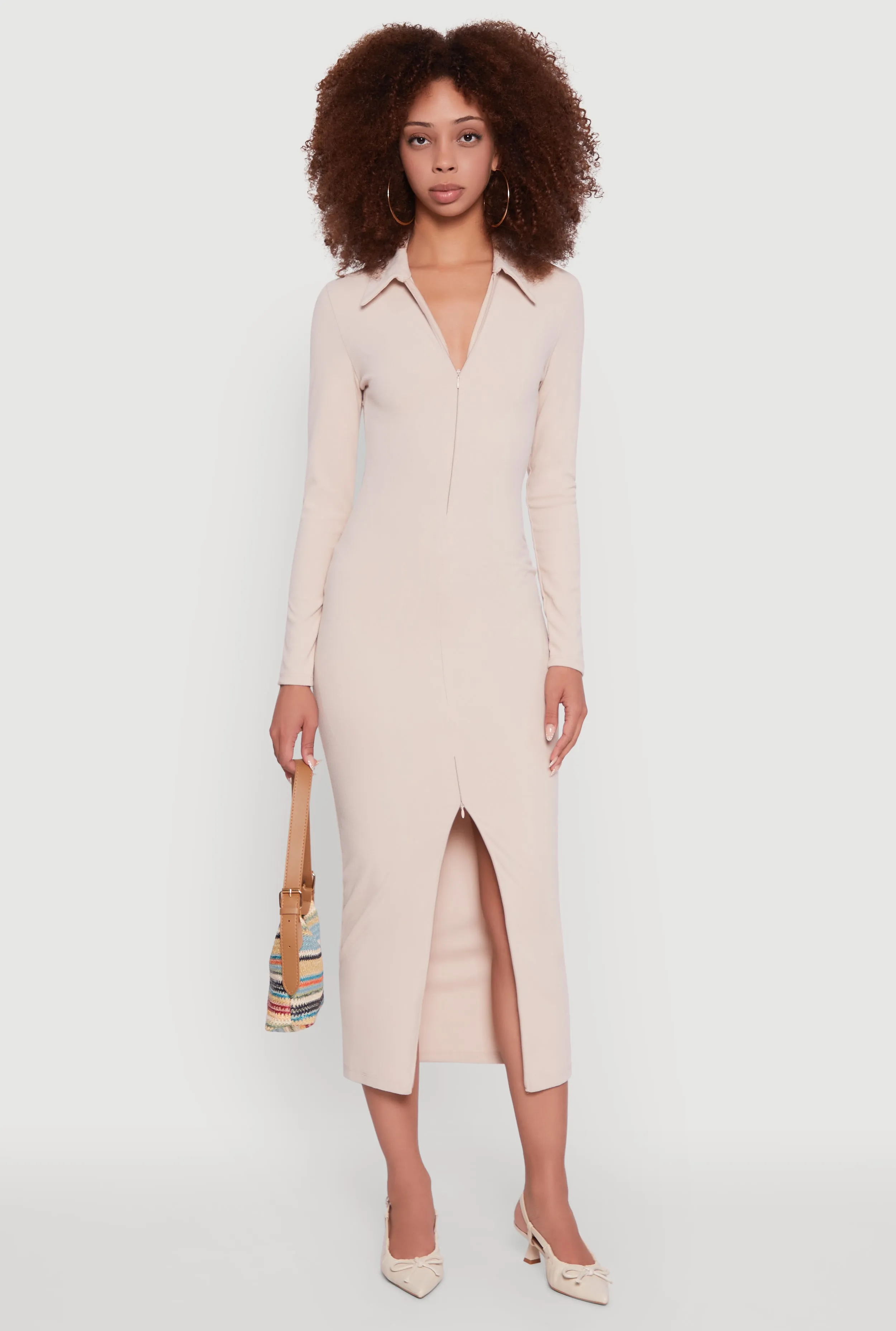 Collared Double Zip Front Midi Dress sold by Rainbow product image thumbnail 4