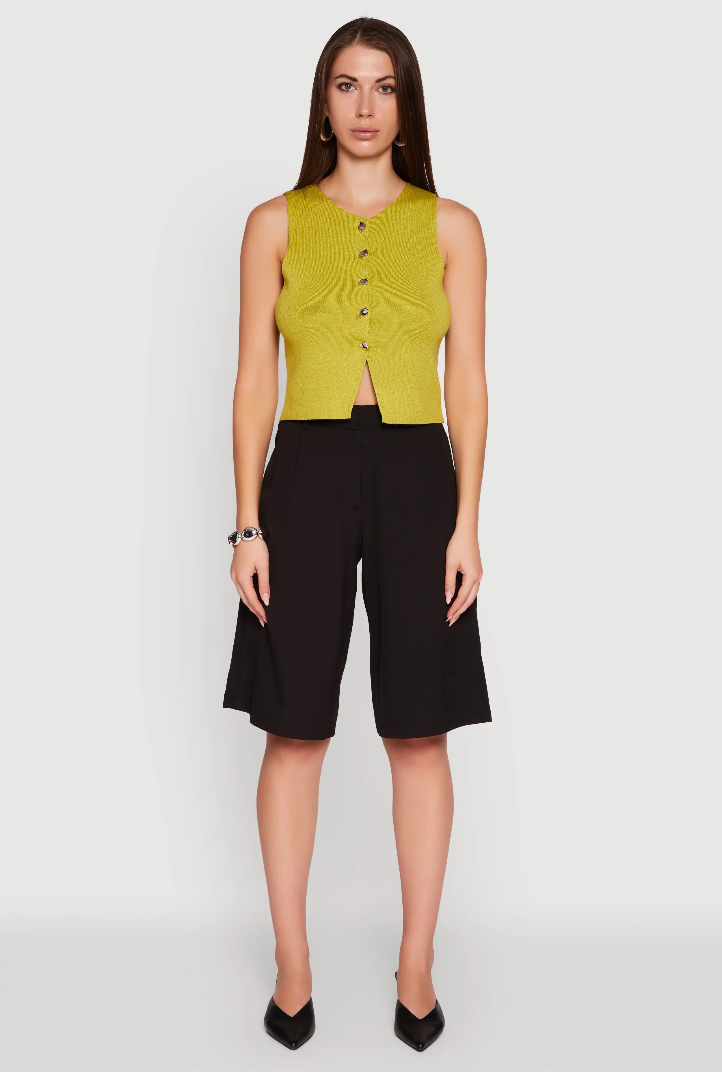 Metallic Button Front Sleeveless Sweater Vest sold by Rainbow product image thumbnail 3