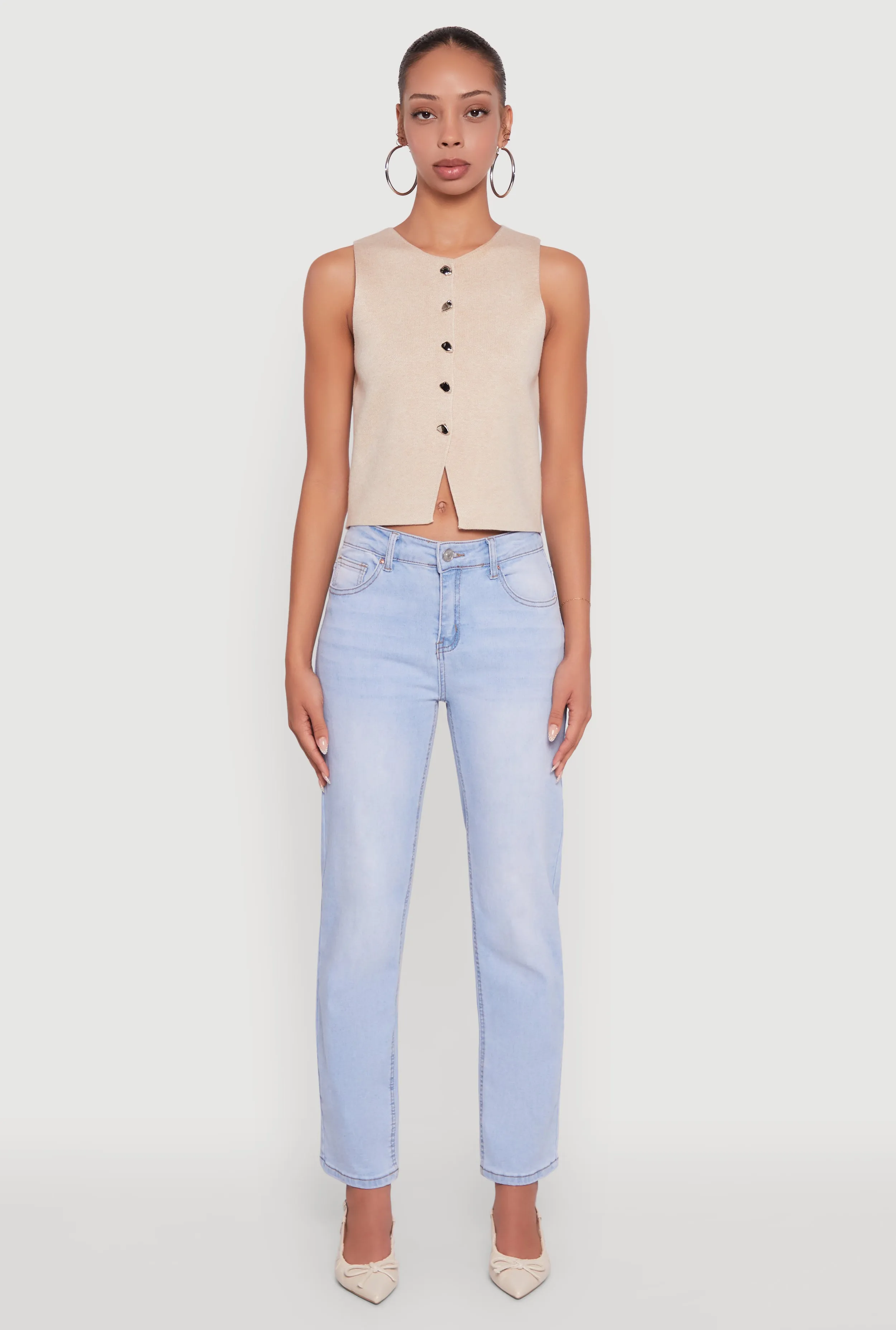 Metallic Button Front Sleeveless Sweater Vest sold by Rainbow product image thumbnail 3