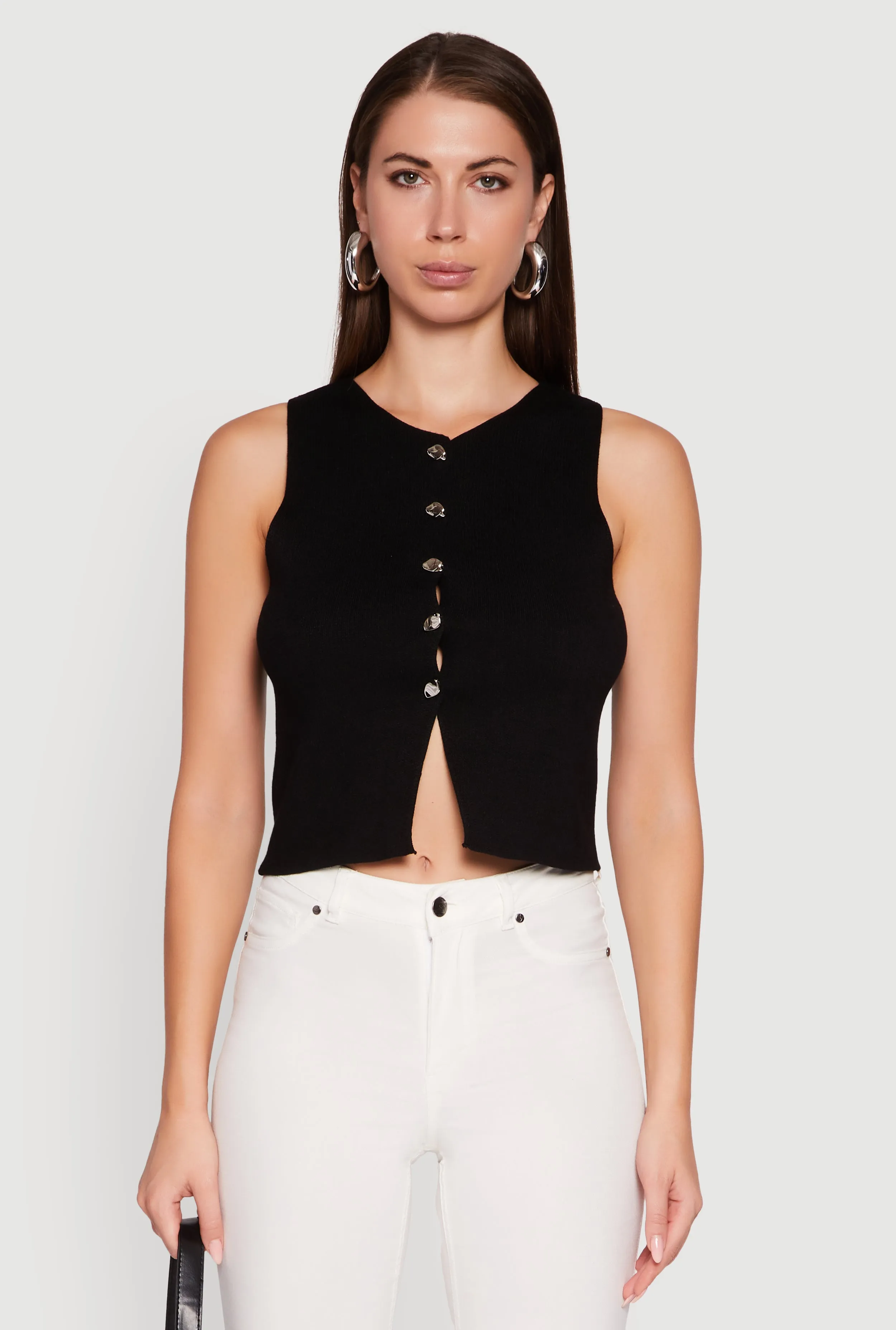 Metallic Button Front Sleeveless Sweater Vest sold by Rainbow product image thumbnail 2