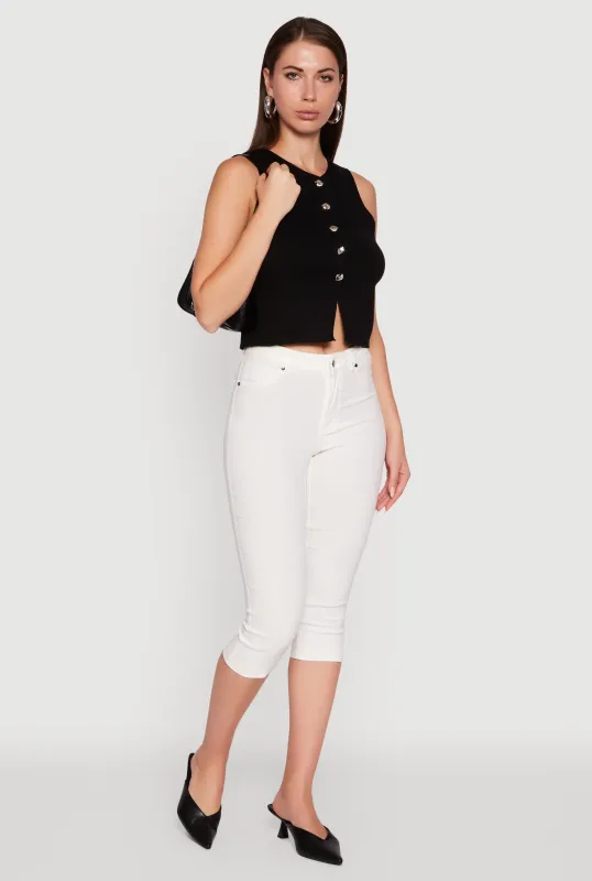 Metallic Button Front Sleeveless Sweater Vest sold by Rainbow