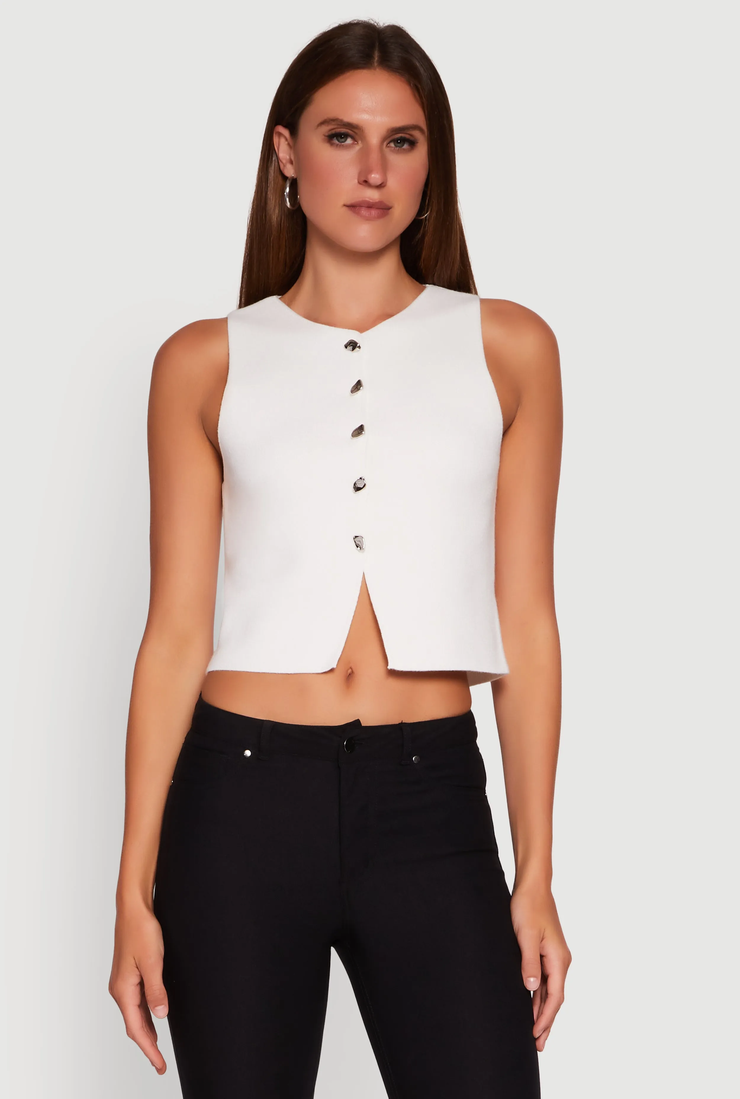 Metallic Button Front Sleeveless Sweater Vest sold by Rainbow product image thumbnail 2