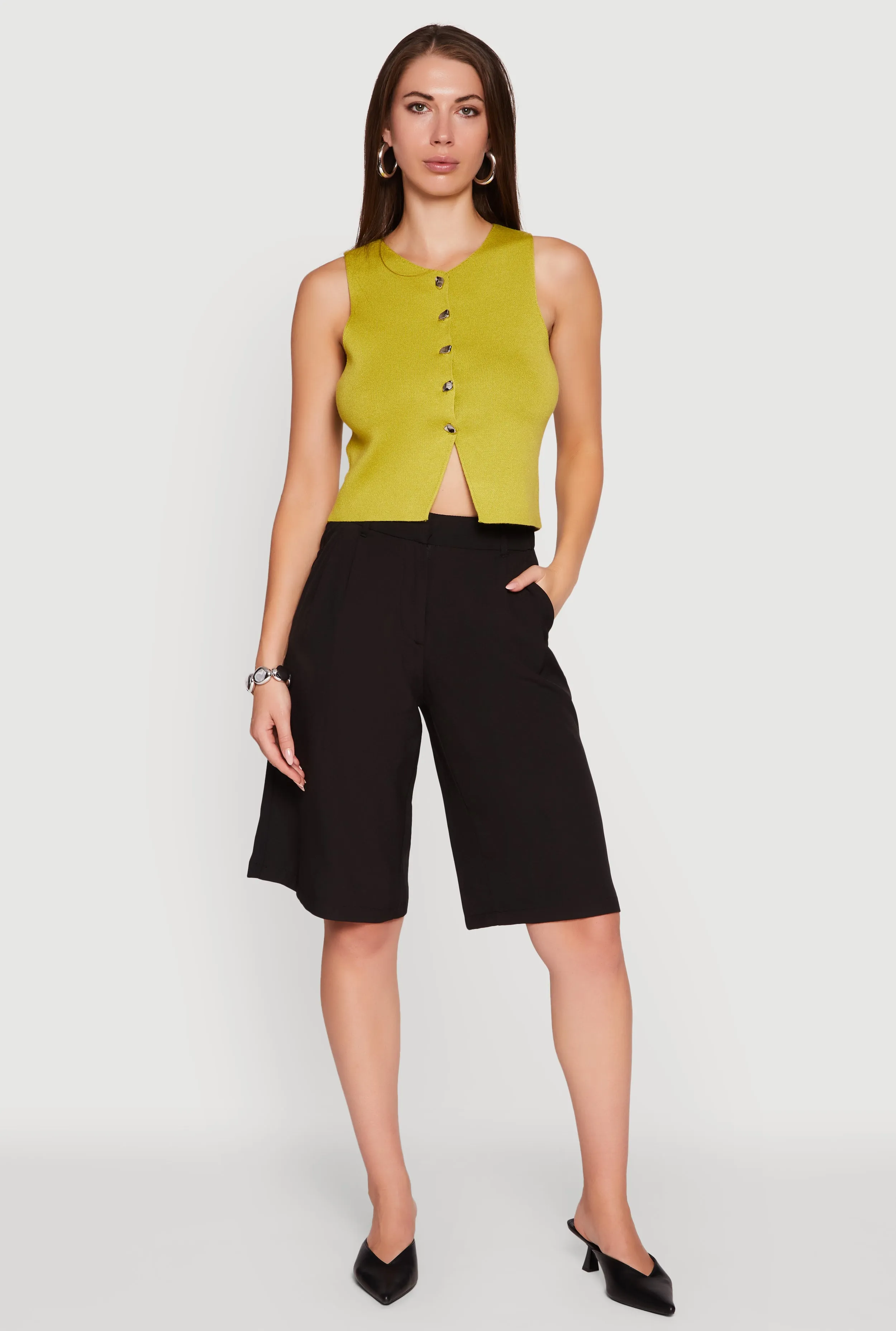 Metallic Button Front Sleeveless Sweater Vest sold by Rainbow product image thumbnail 4