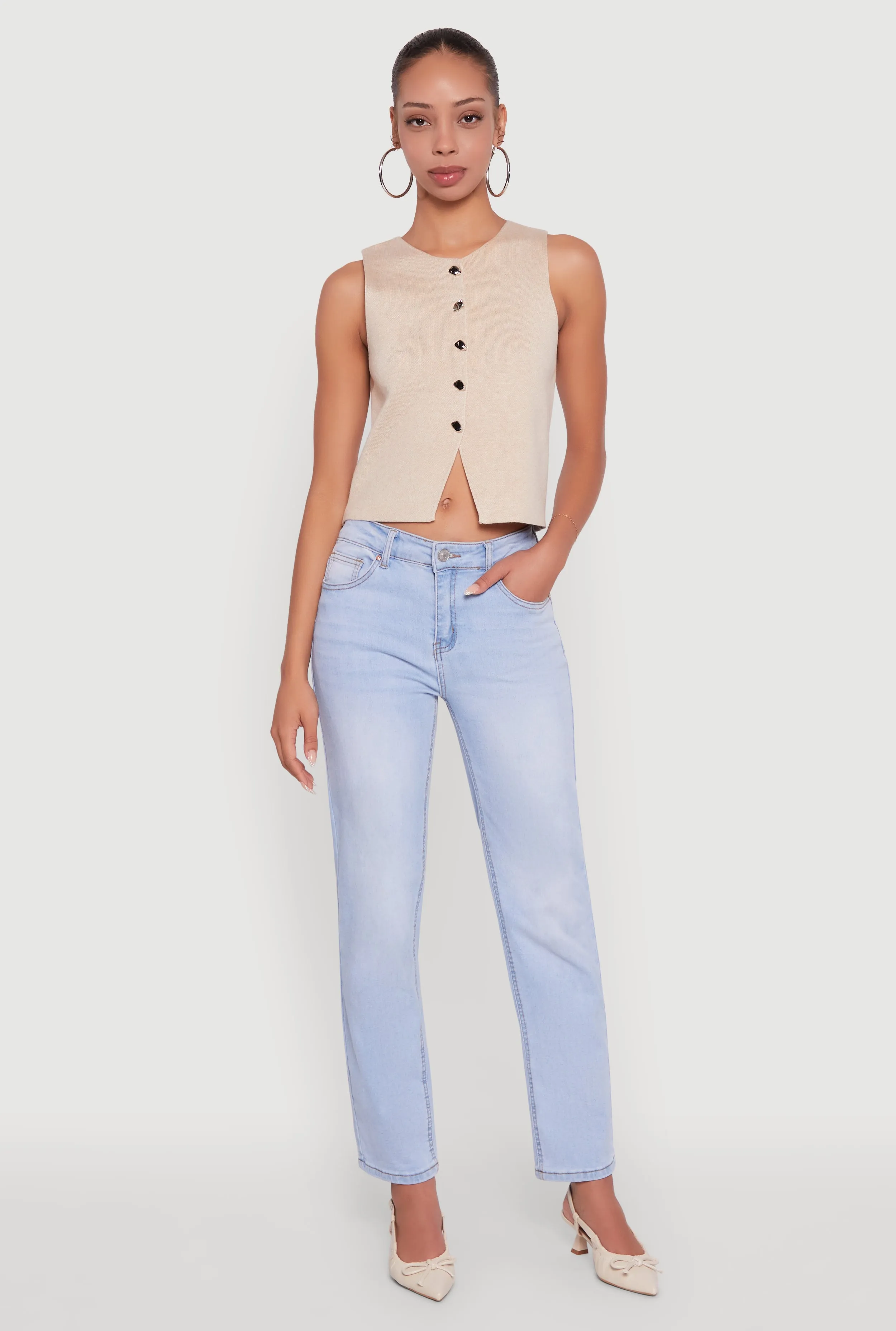 Metallic Button Front Sleeveless Sweater Vest sold by Rainbow product image thumbnail 3