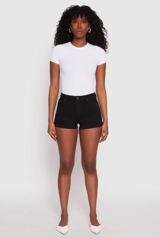 WAX Fixed Cuff High Waist Denim Shorts sold by Rainbow