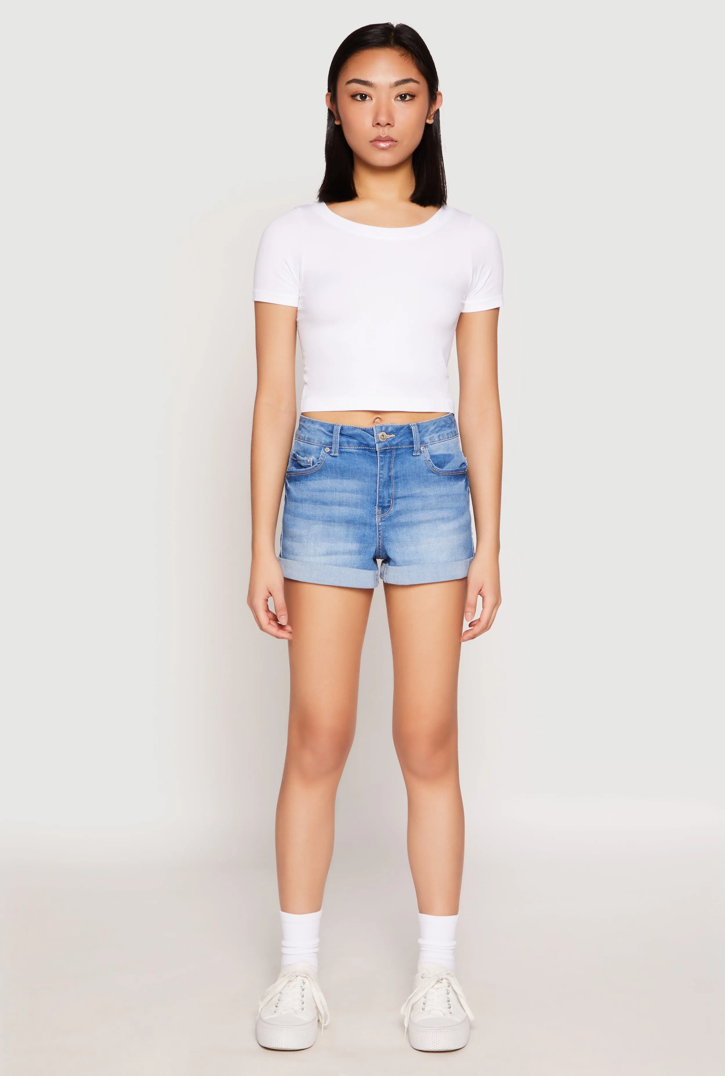 WAX Fixed Cuff High Waist Denim Shorts sold by Rainbow product image thumbnail 3