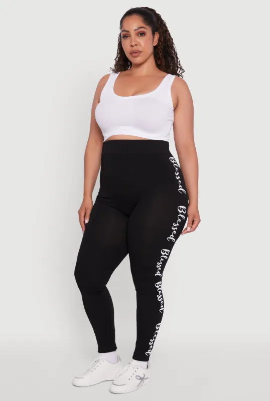 Plus Size Seamless Blessed Graphic Leggings sold by Rainbow