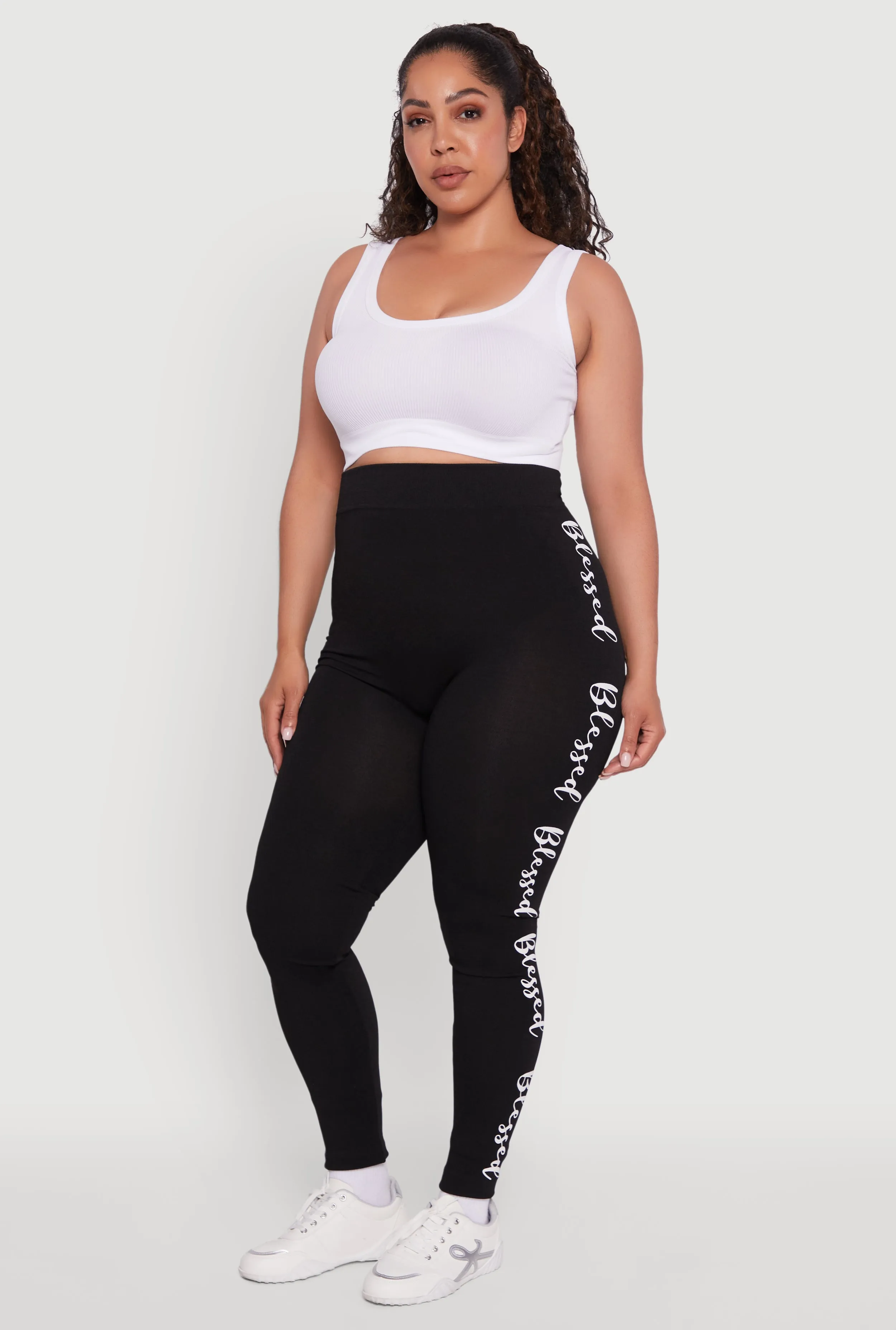 Plus Size Seamless Blessed Graphic Leggings sold by Rainbow
