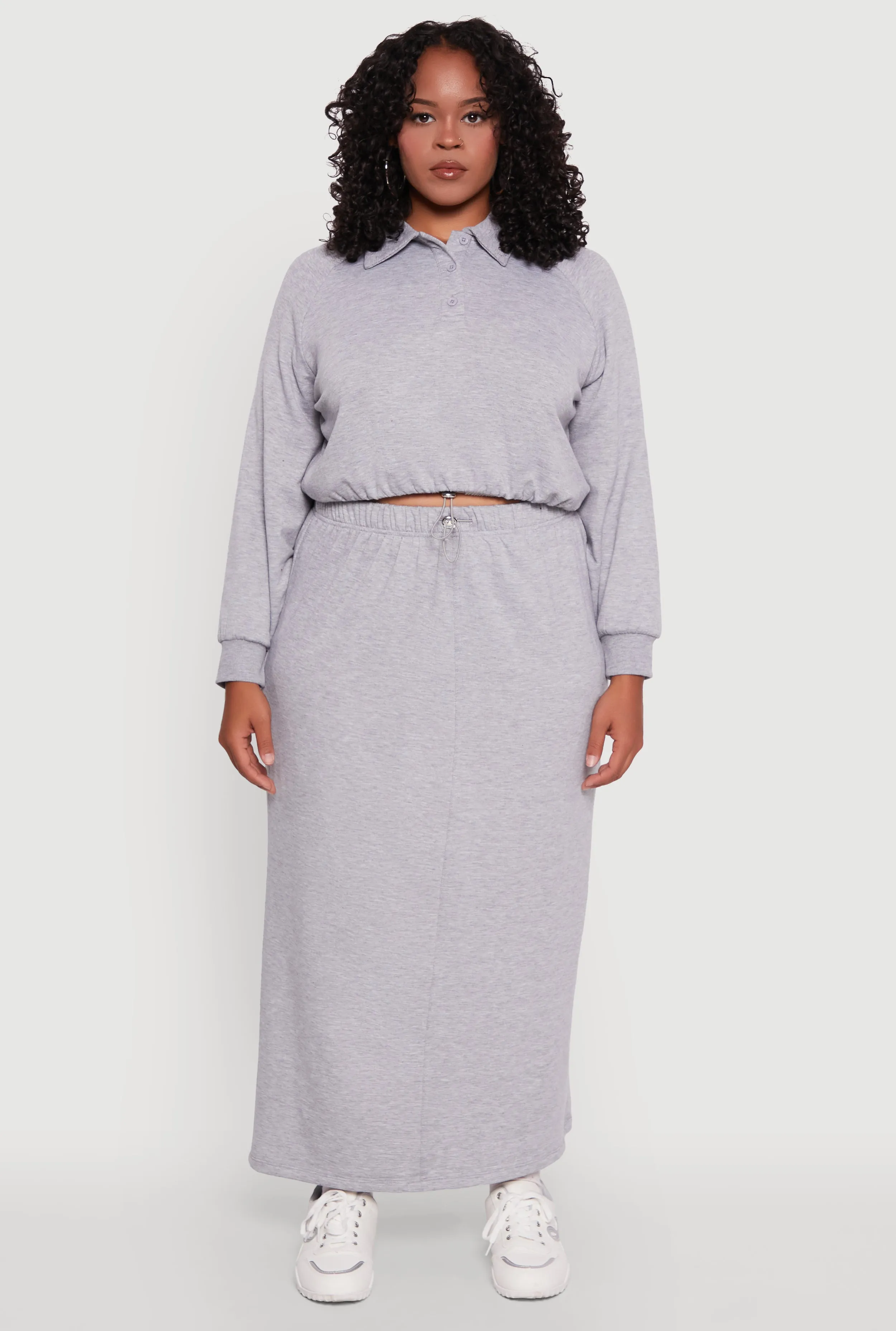 Plus Size Toggle Drawstring Solid Fleece Maxi Skirt sold by Rainbow product image thumbnail 2