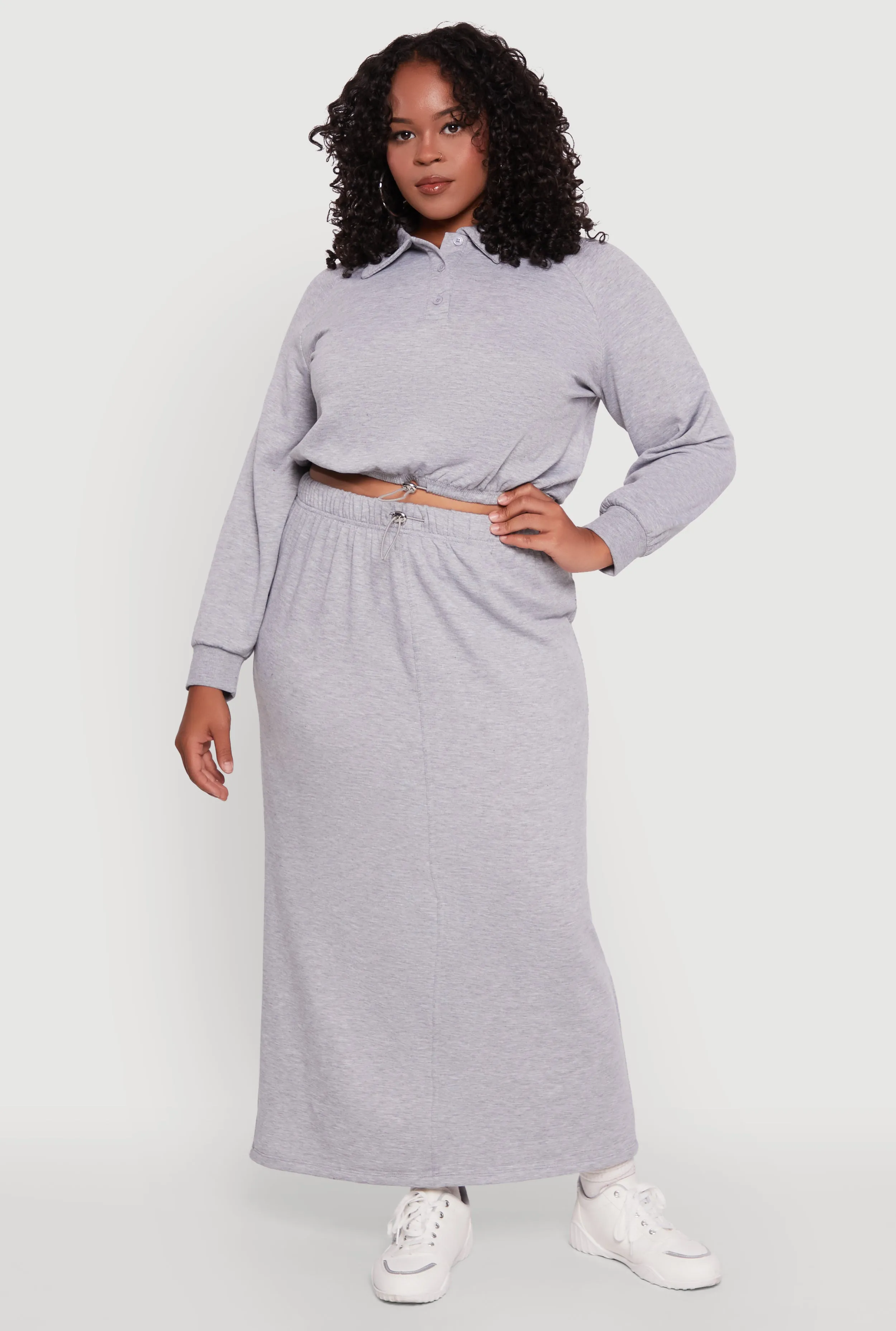 Plus Size Toggle Drawstring Solid Fleece Maxi Skirt sold by Rainbow