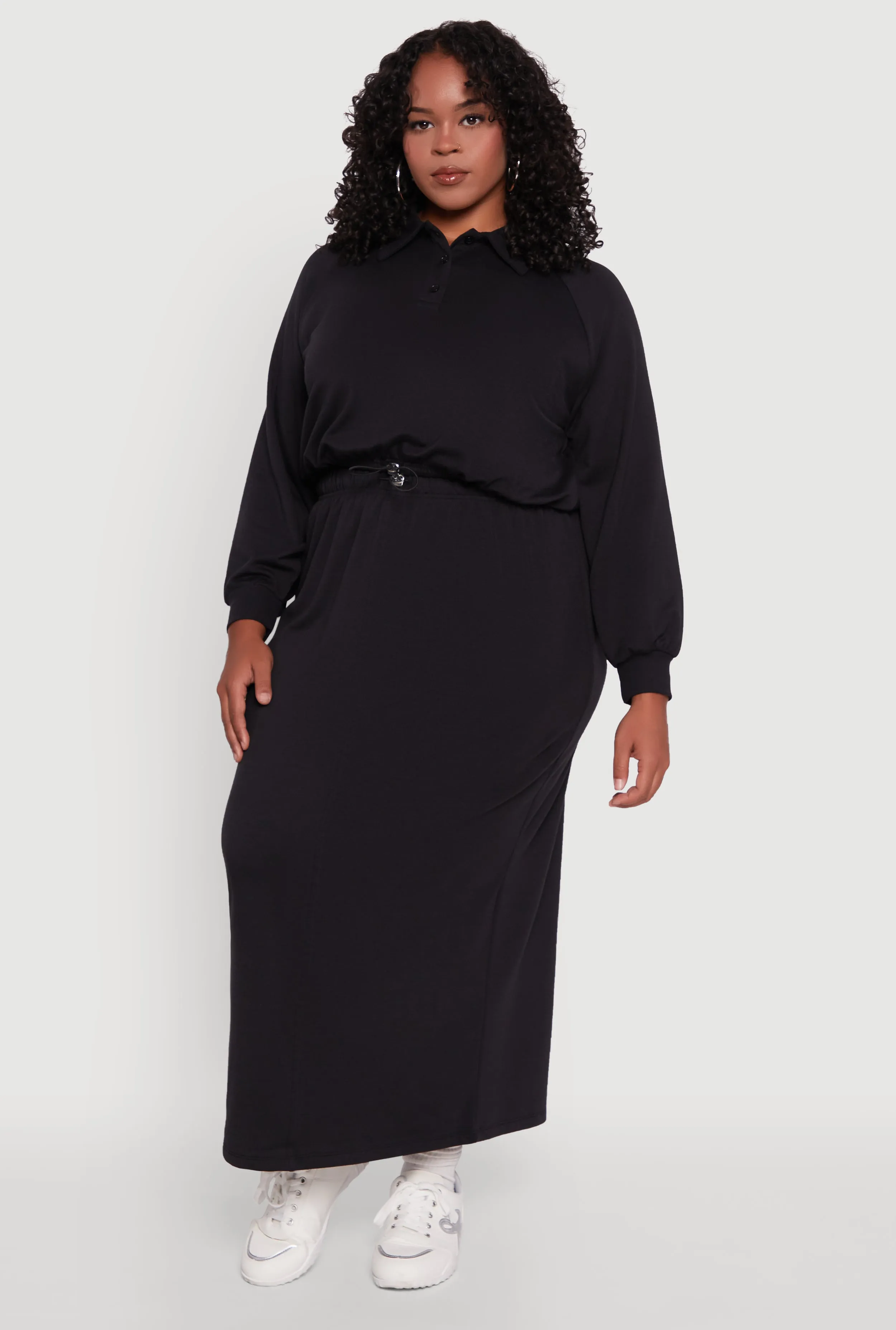 Plus Size Toggle Drawstring Solid Fleece Maxi Skirt sold by Rainbow product image thumbnail 2