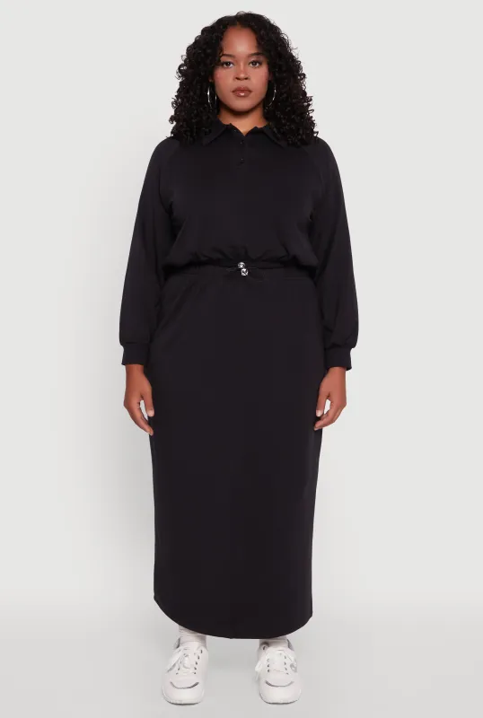 Plus Size Toggle Drawstring Solid Fleece Maxi Skirt sold by Rainbow