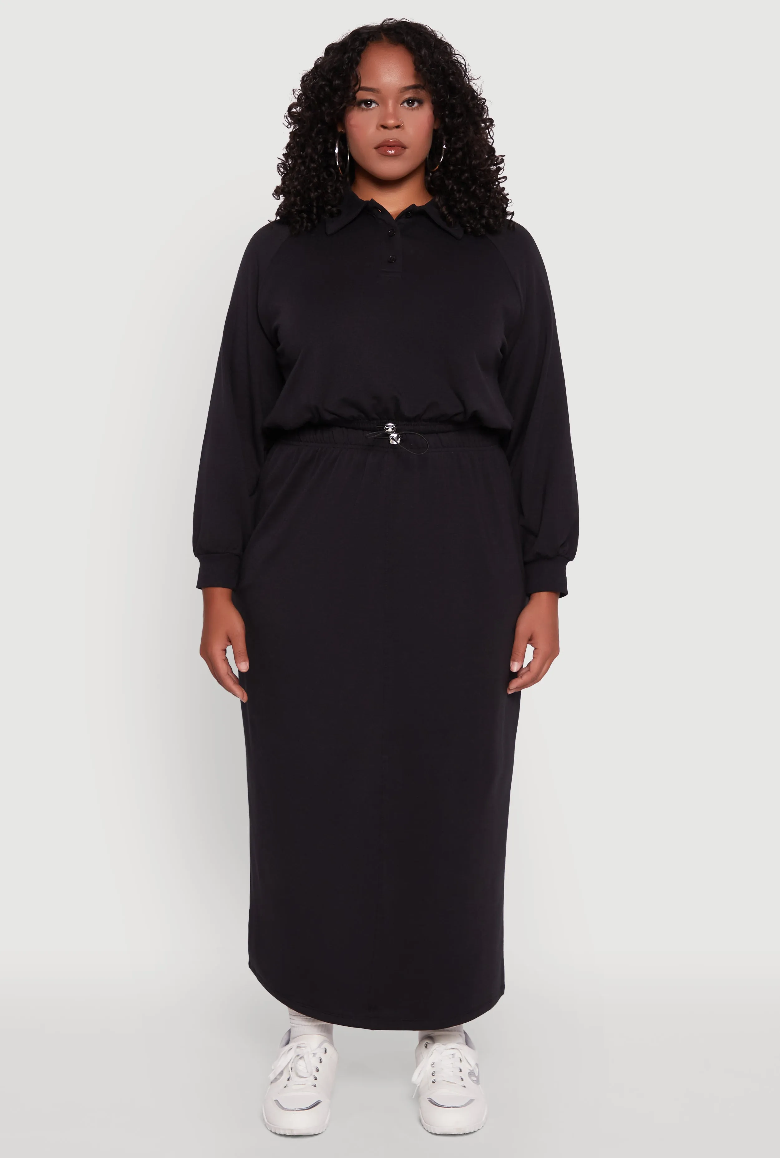 Plus Size Toggle Drawstring Solid Fleece Maxi Skirt sold by Rainbow