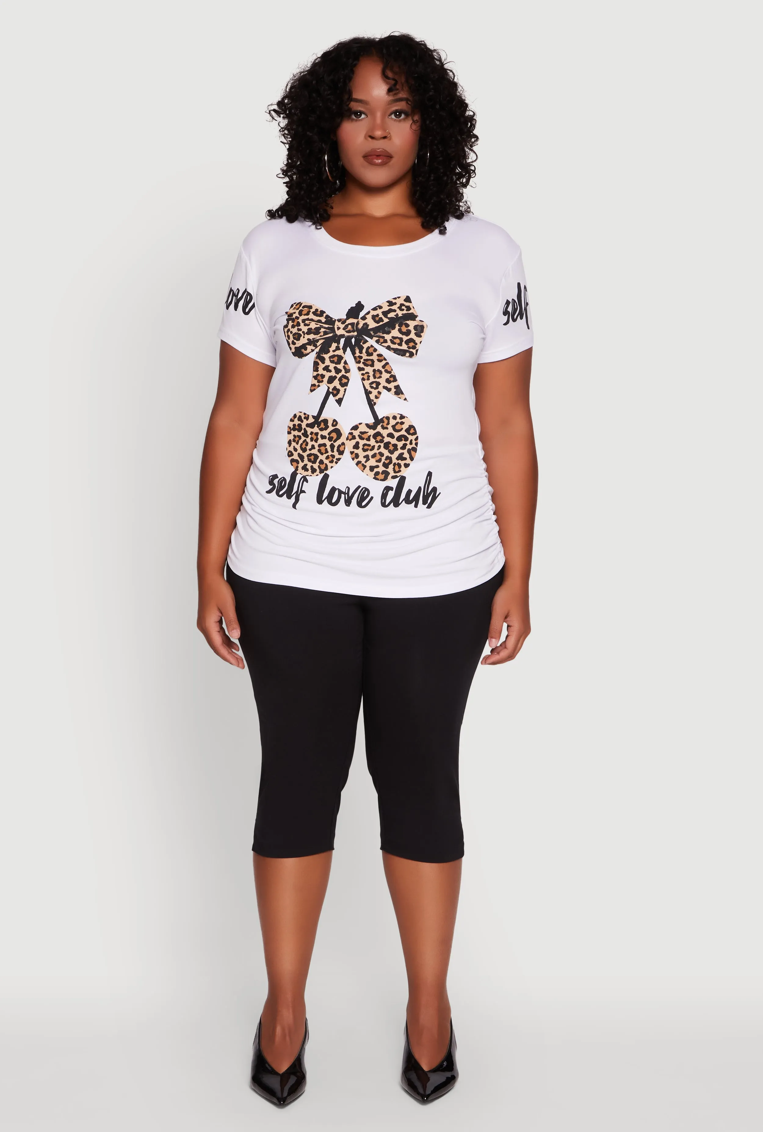Plus Size Self Love Club Leopard Print Detail Graphic Tee sold by Rainbow