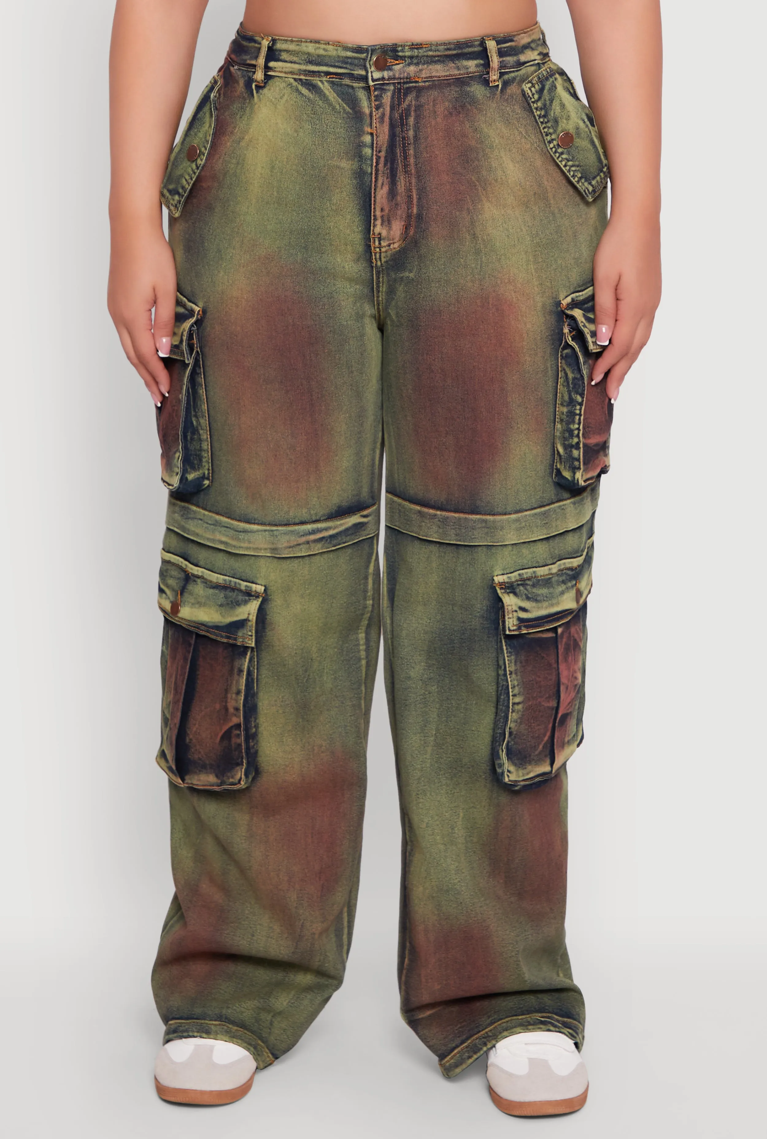 Plus Size High Waisted Wide Leg Jeans with Cargo Pockets sold by Rainbow product image thumbnail 5