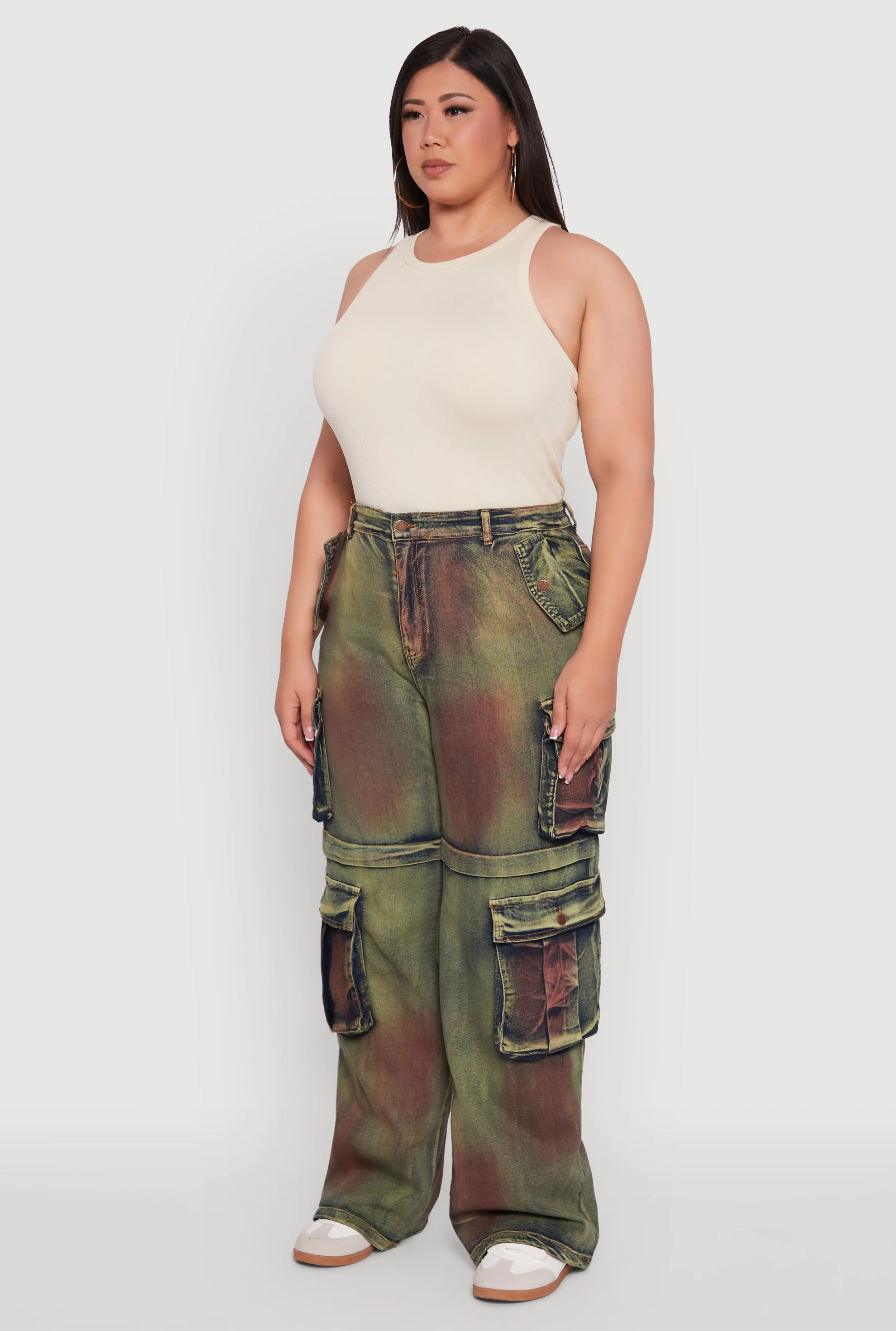 Plus Size High Waisted Wide Leg Jeans with Cargo Pockets sold by Rainbow product image thumbnail 3