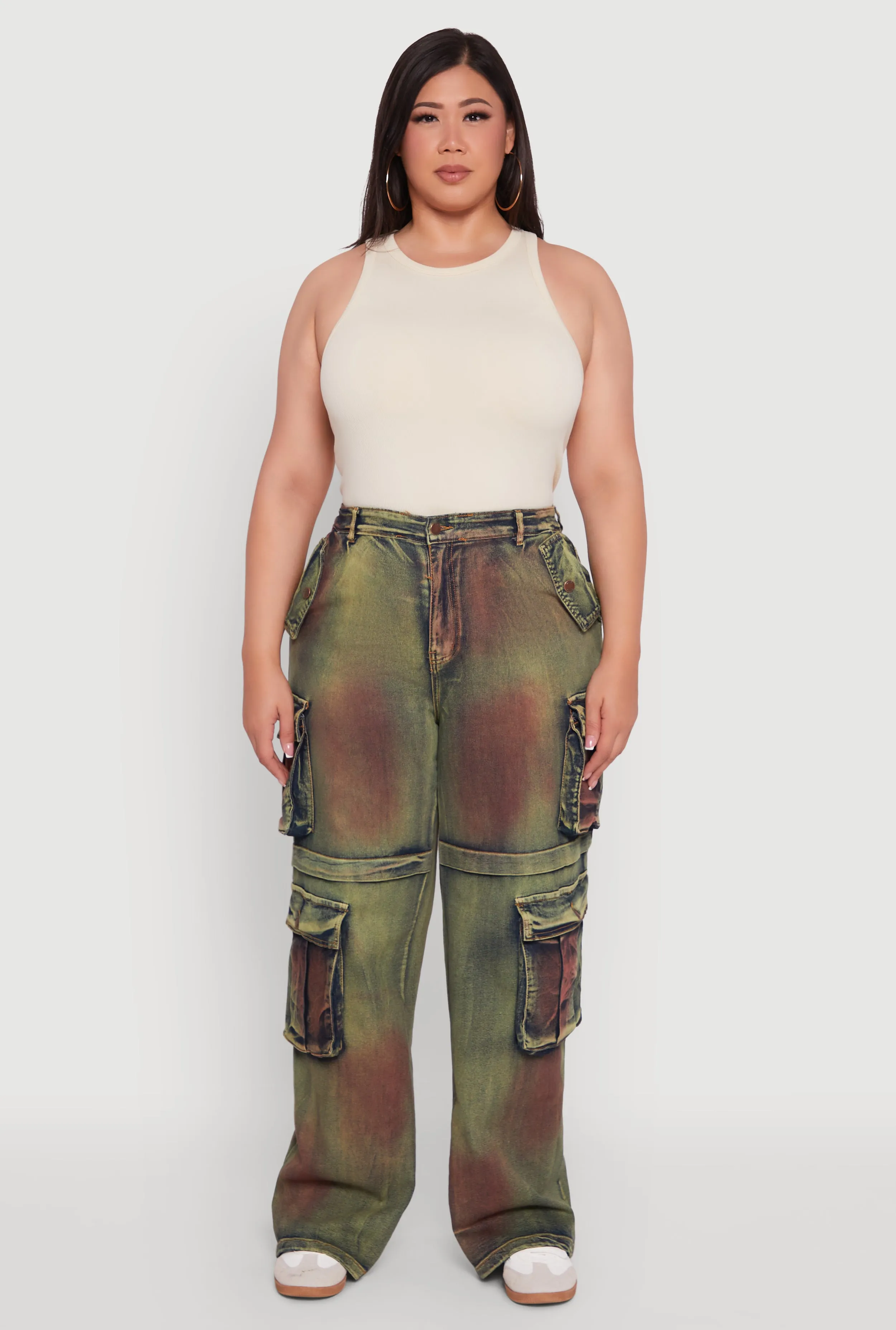 Plus Size High Waisted Wide Leg Jeans with Cargo Pockets sold by Rainbow product image thumbnail 2
