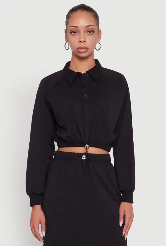 Collared Fleece Cropped Pullover Sweatshirt sold by Rainbow