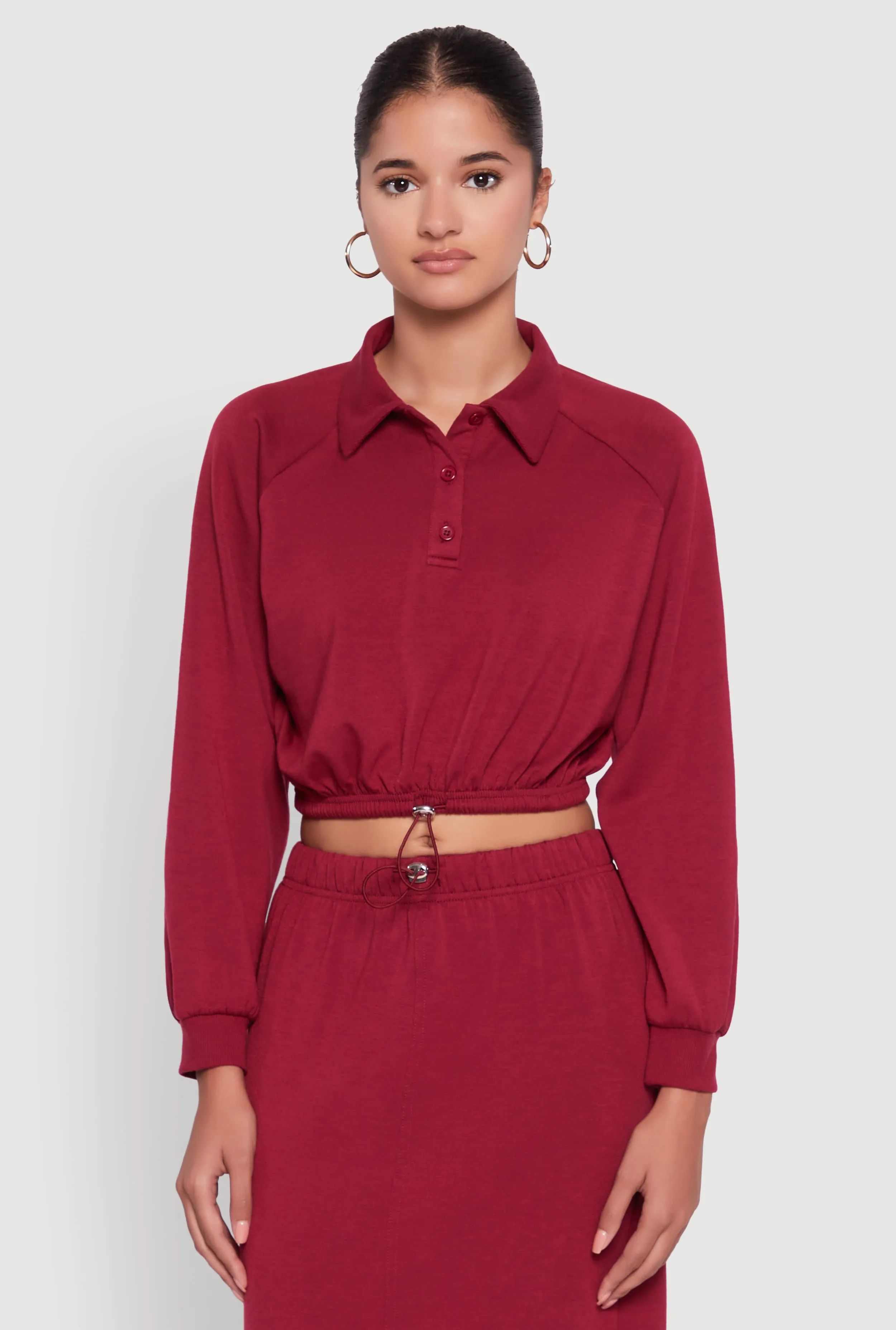 Collared Fleece Cropped Pullover Sweatshirt sold by Rainbow