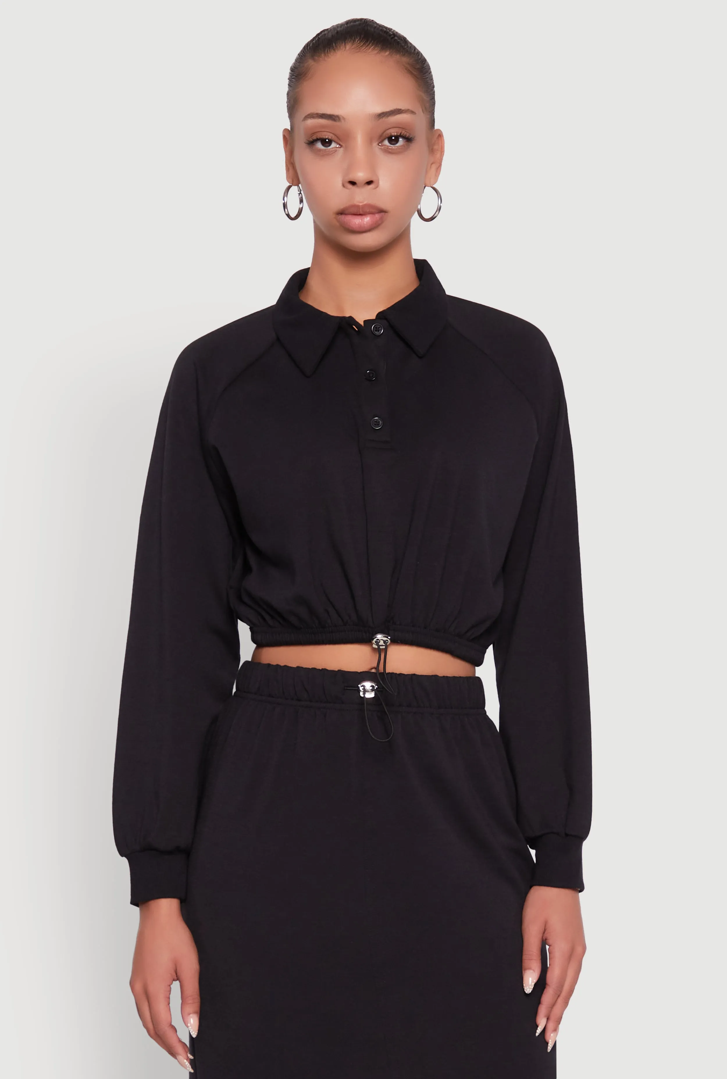 Collared Fleece Cropped Pullover Sweatshirt sold by Rainbow