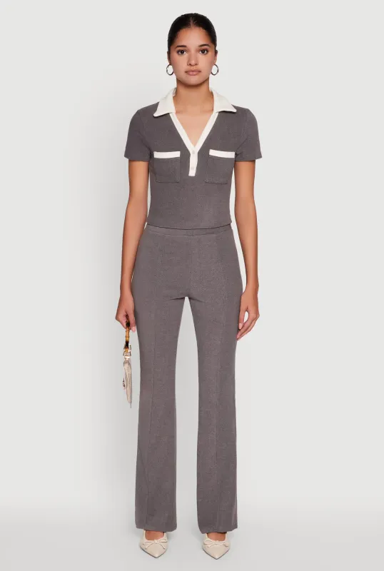 Brushed Knit Pintuck Pull On Flared Dress Pants sold by Rainbow