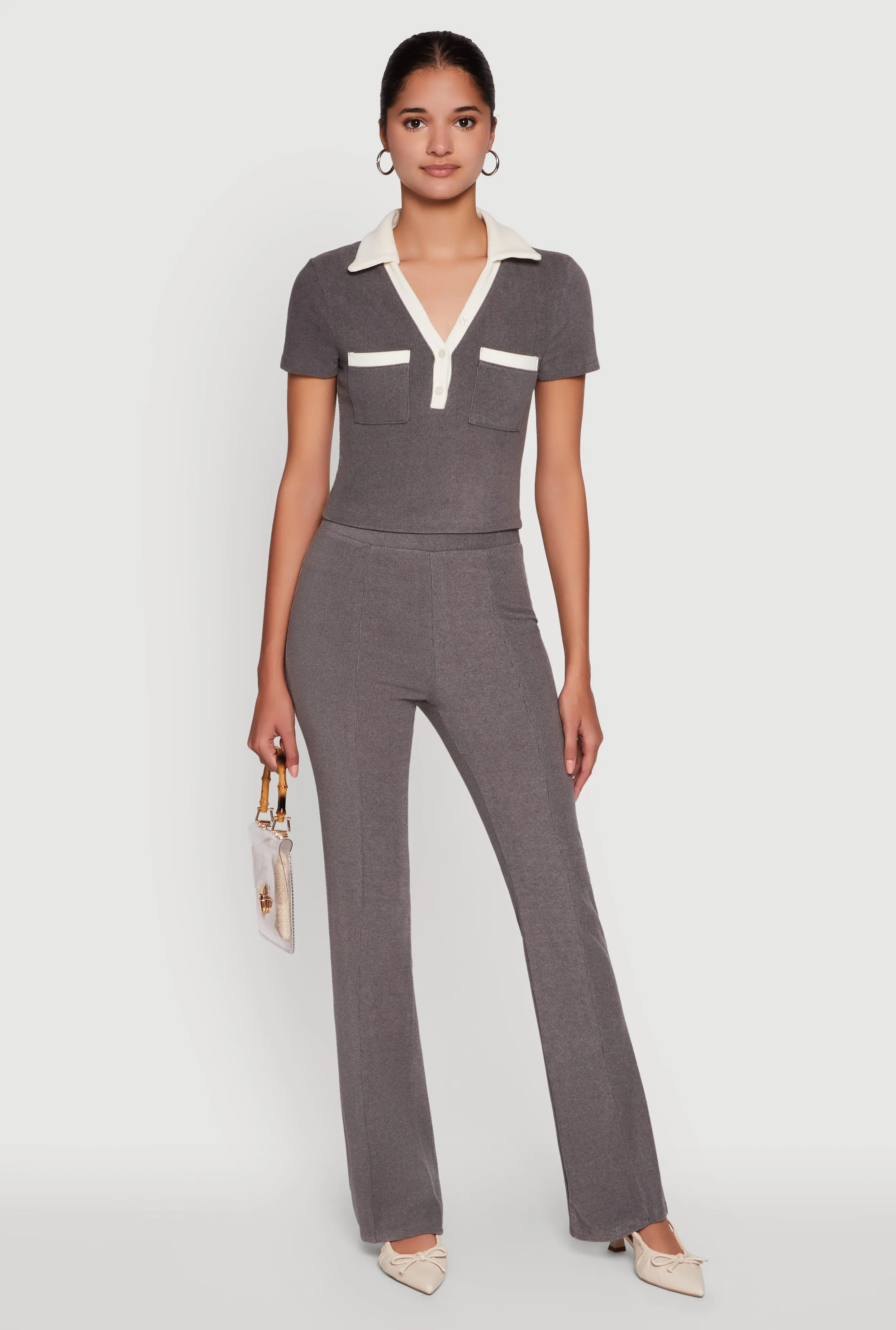 Brushed Knit Pintuck Pull On Flared Dress Pants sold by Rainbow product image thumbnail 2