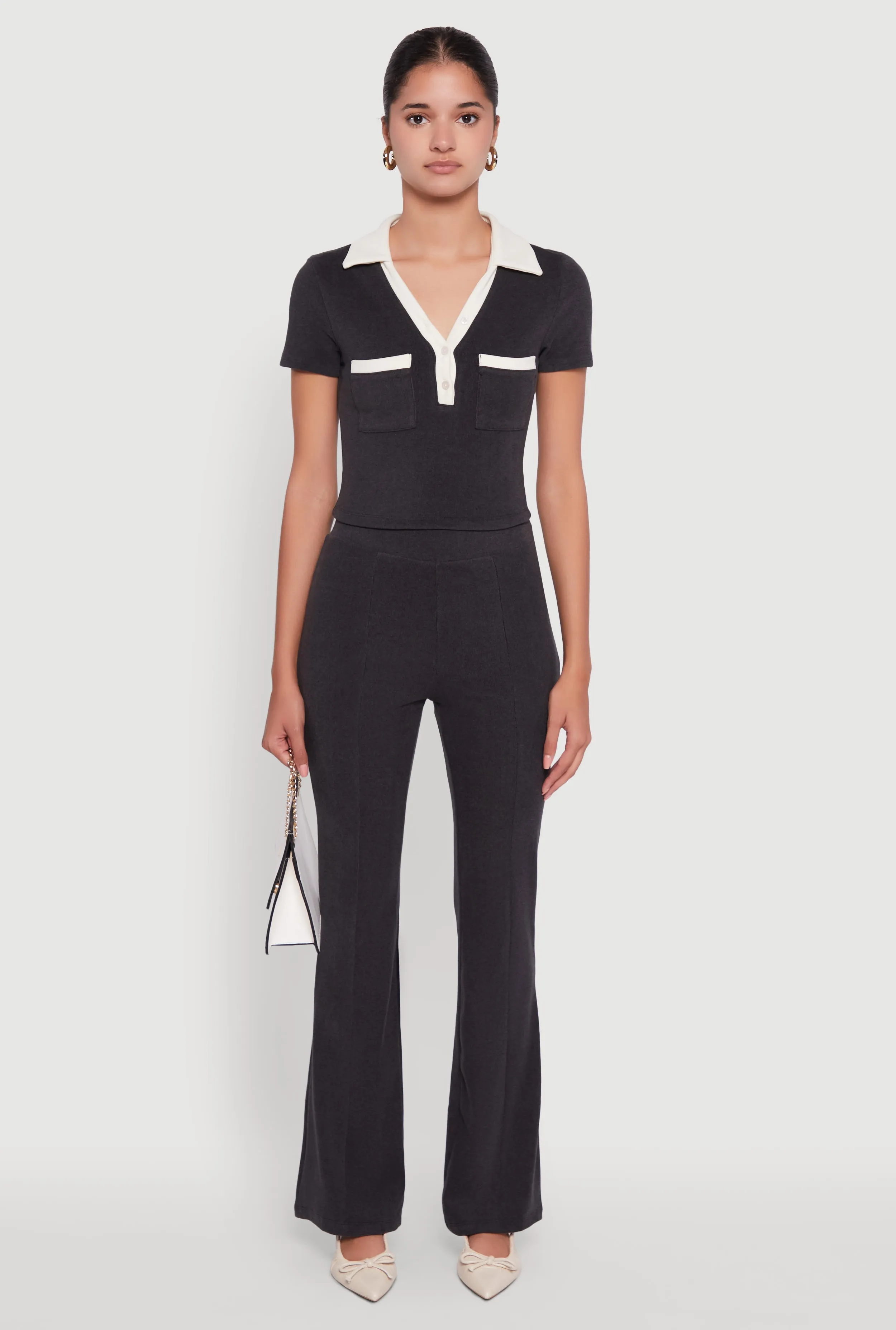 Brushed Knit Pintuck Pull On Flared Dress Pants sold by Rainbow product image thumbnail 2