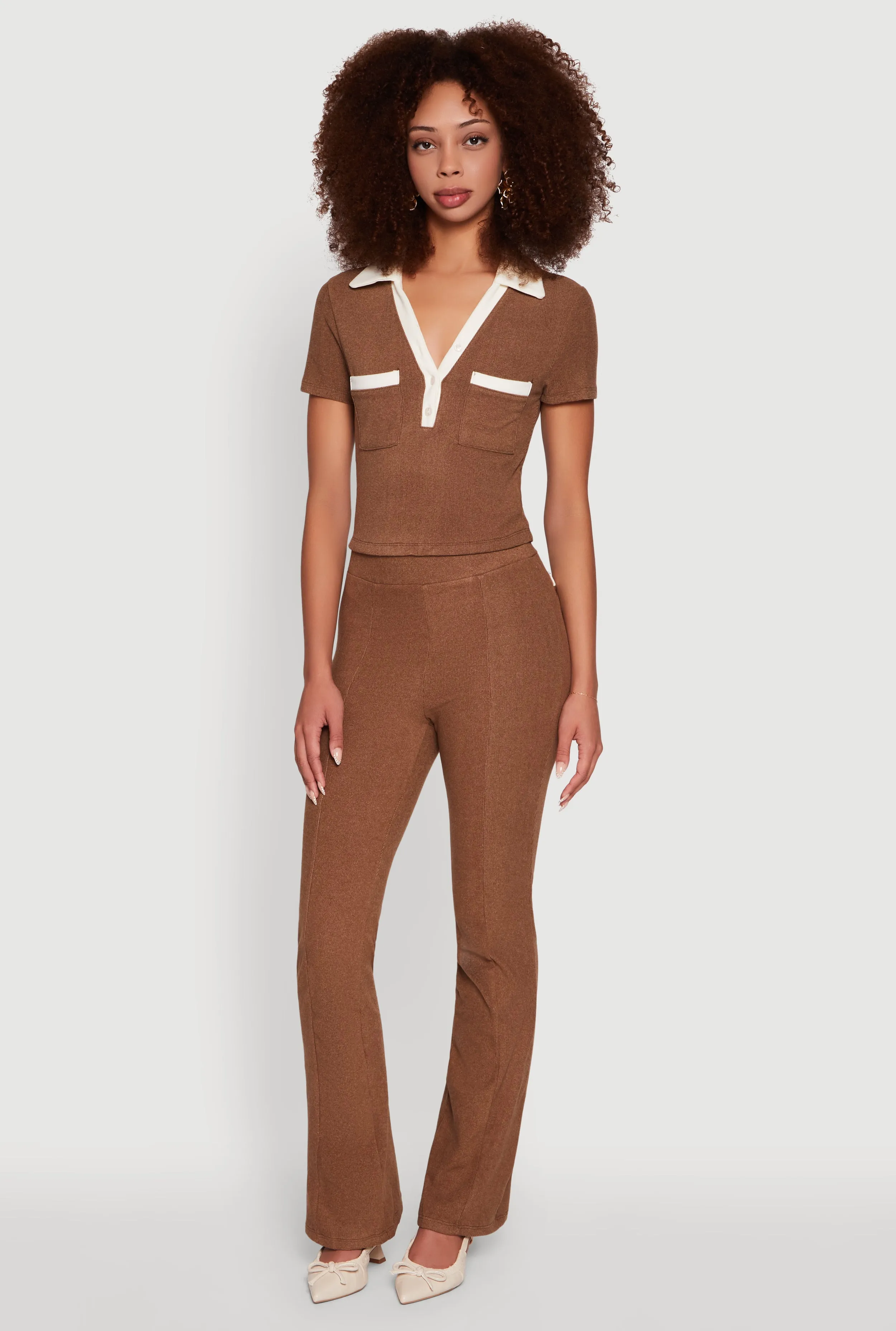 Brushed Knit Pintuck Pull On Flared Dress Pants sold by Rainbow product image thumbnail 2