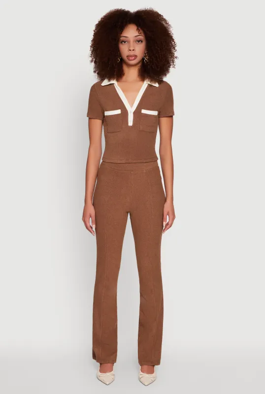 Brushed Knit Pintuck Pull On Flared Dress Pants sold by Rainbow