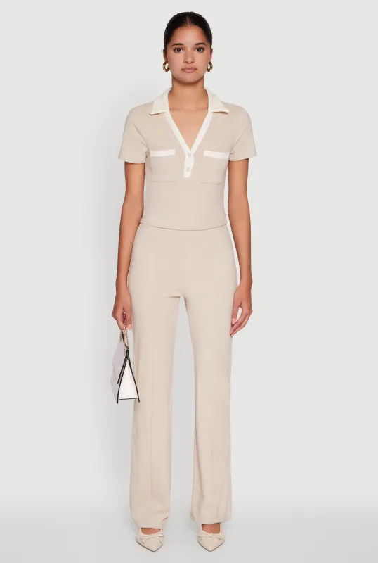 Brushed Knit Pintuck Pull On Flared Dress Pants sold by Rainbow