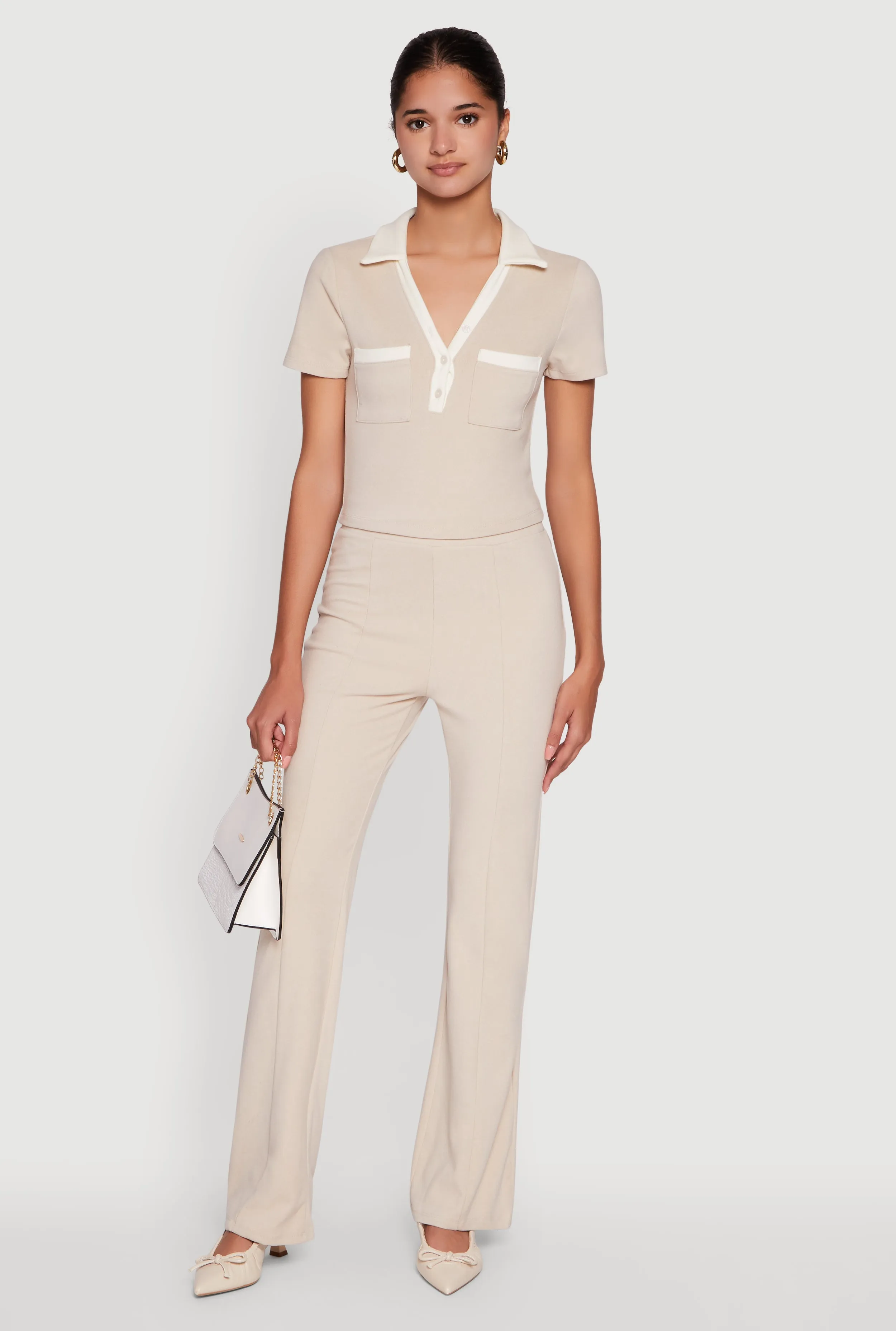 Brushed Knit Pintuck Pull On Flared Dress Pants sold by Rainbow product image thumbnail 2