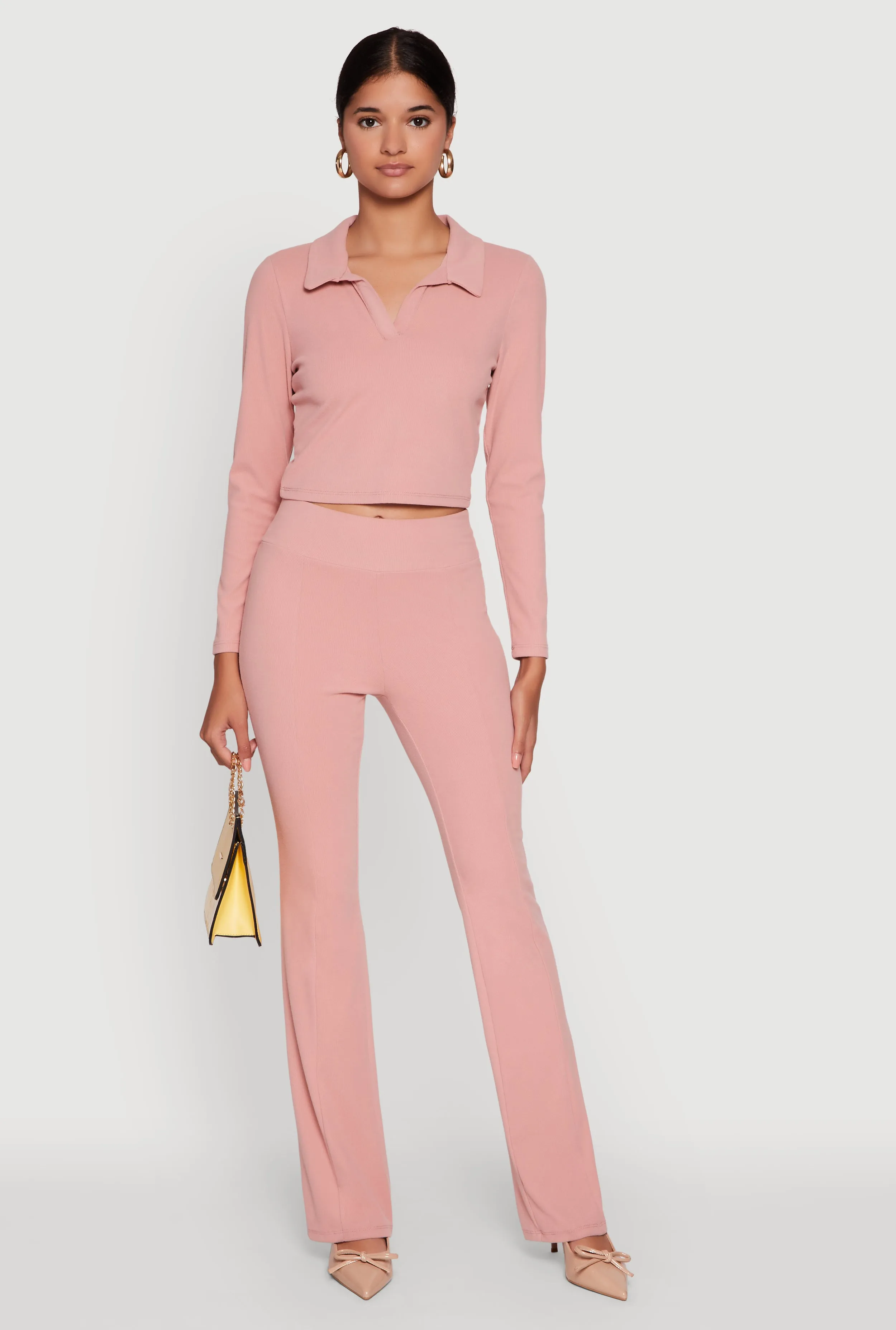 Brushed Knit Pintuck Pull On Slim Pants sold by Rainbow