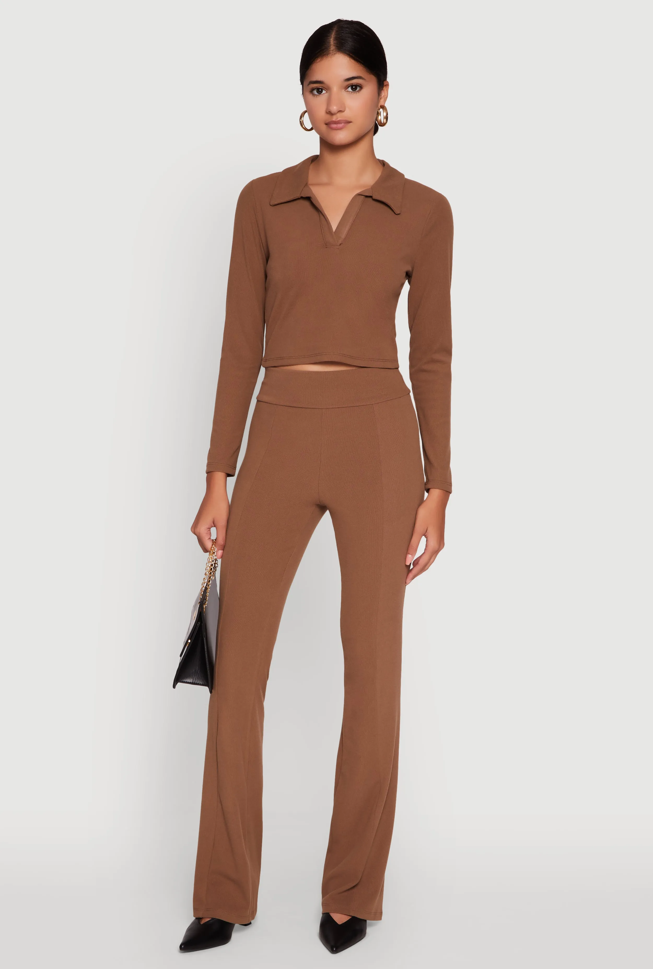 Brushed Knit Cropped Johnny Collar Polo Shirt sold by Rainbow product image thumbnail 3