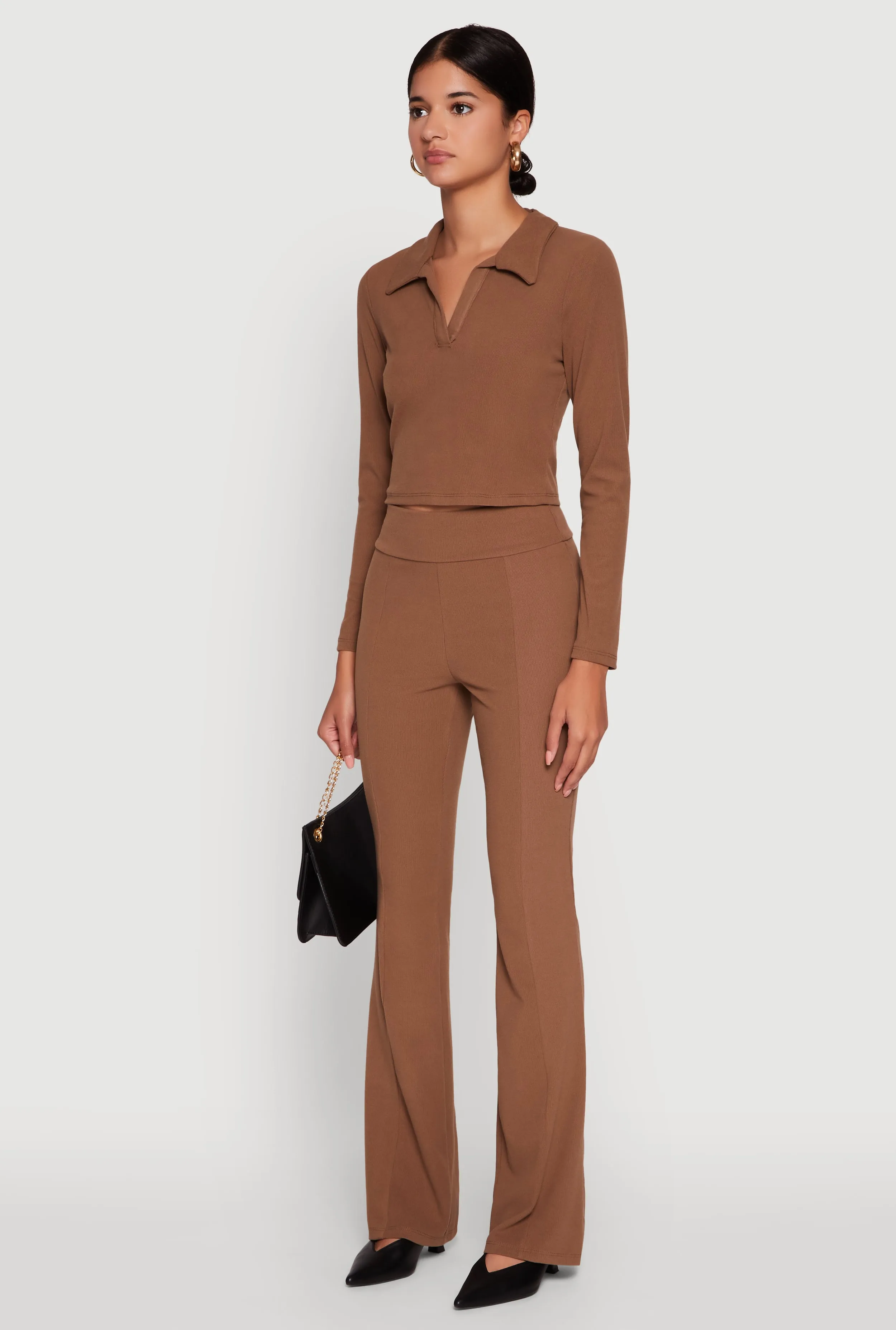 Brushed Knit Cropped Johnny Collar Polo Shirt sold by Rainbow product image thumbnail 5