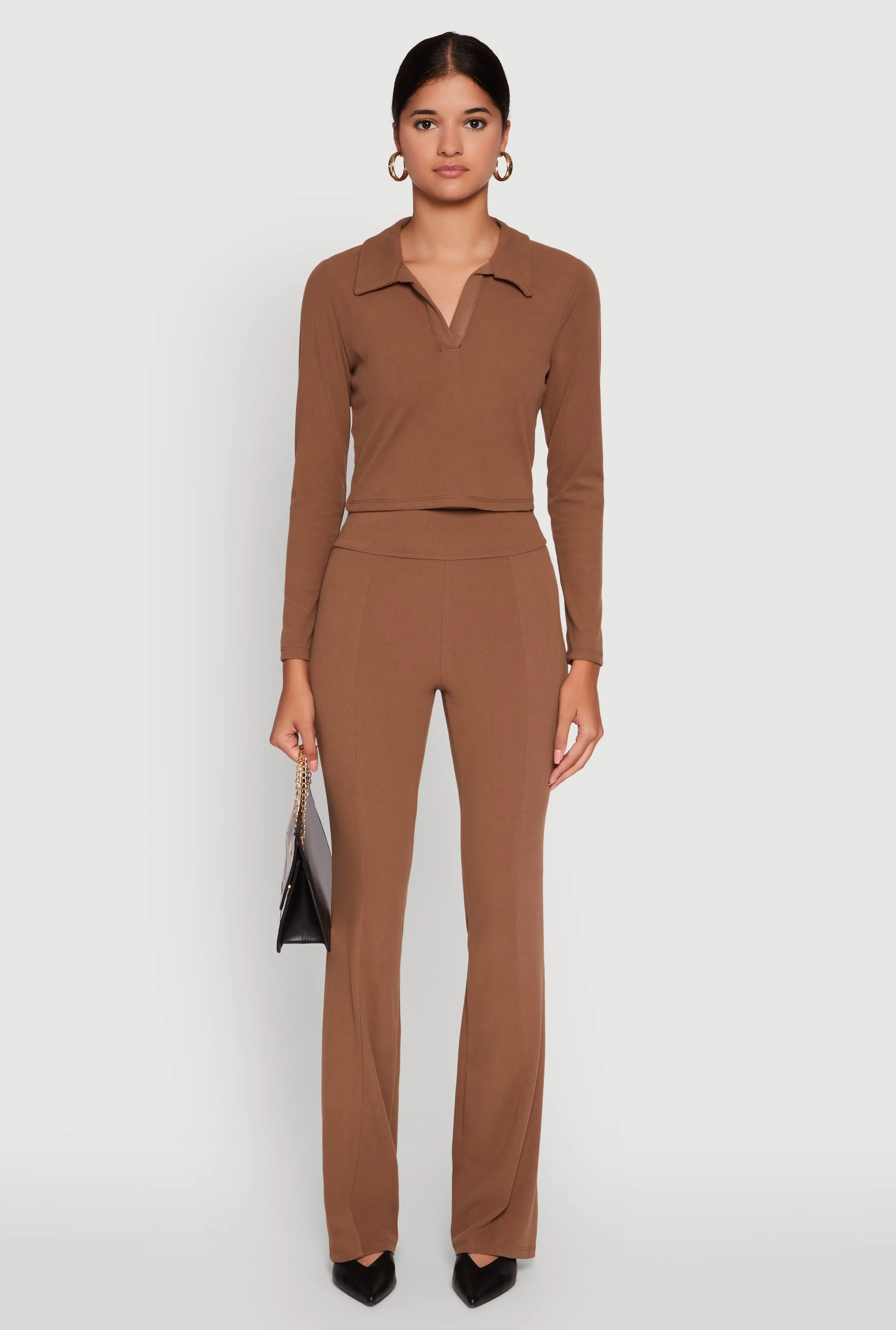 Brushed Knit Cropped Johnny Collar Polo Shirt sold by Rainbow product image thumbnail 2