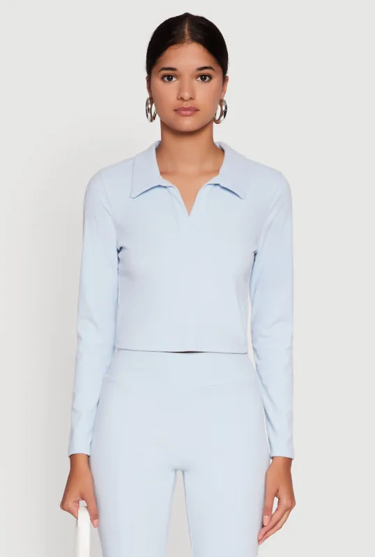 Brushed Knit Cropped Johnny Collar Polo Shirt sold by Rainbow