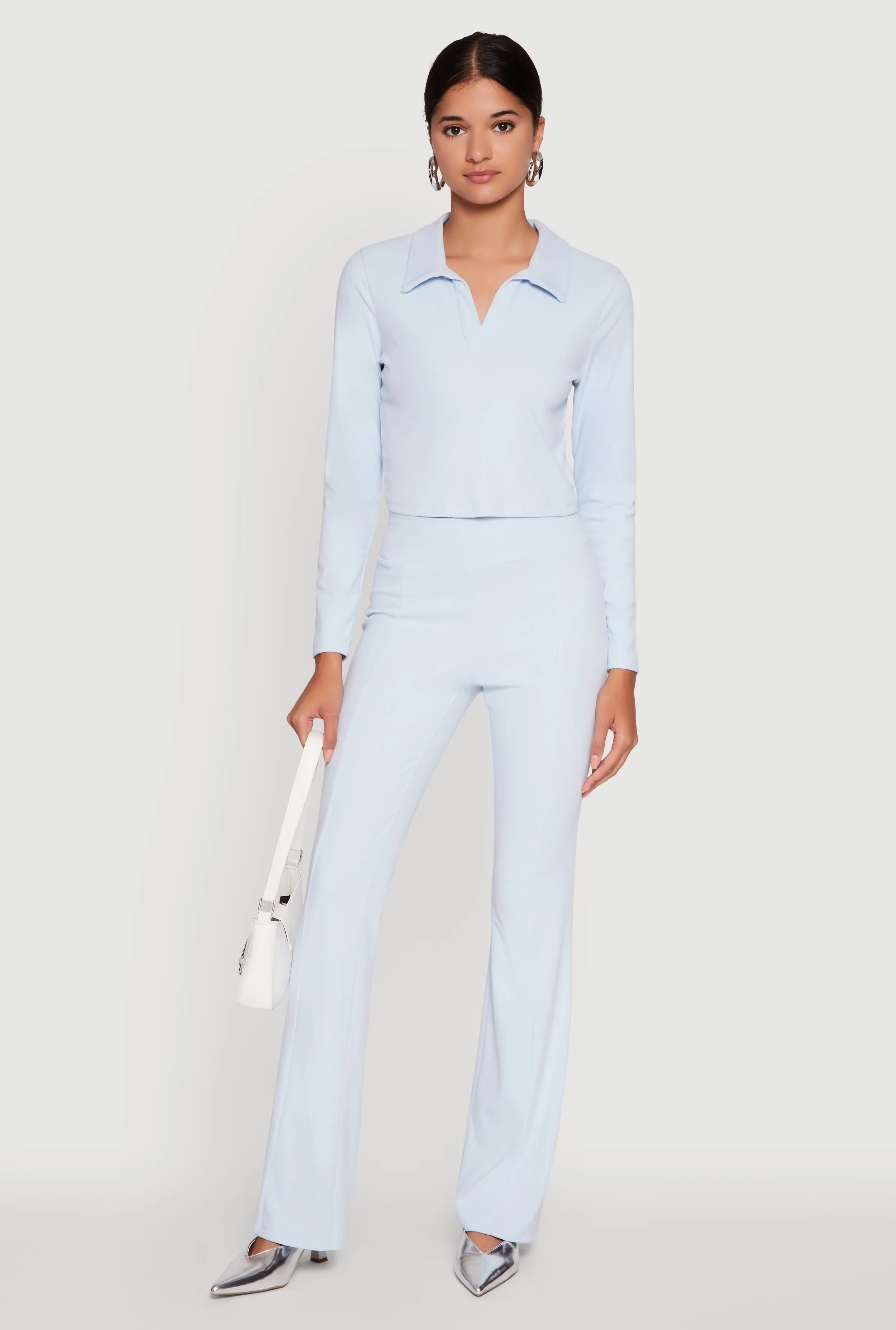 Brushed Knit Cropped Johnny Collar Polo Shirt sold by Rainbow product image thumbnail 2